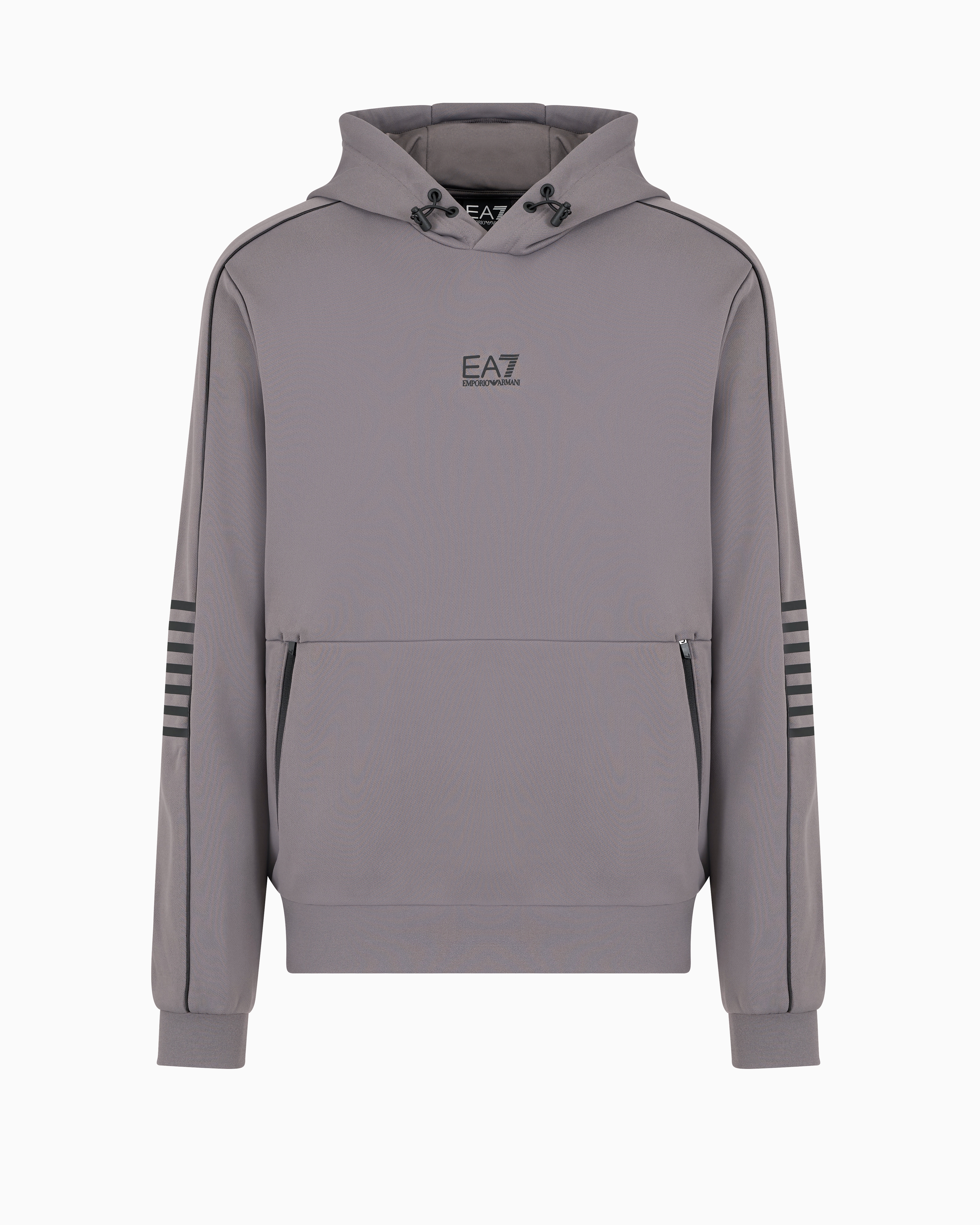 Ea7 Official Store Core Identity Hooded Sweatshirt In Technical Fabric In Gray