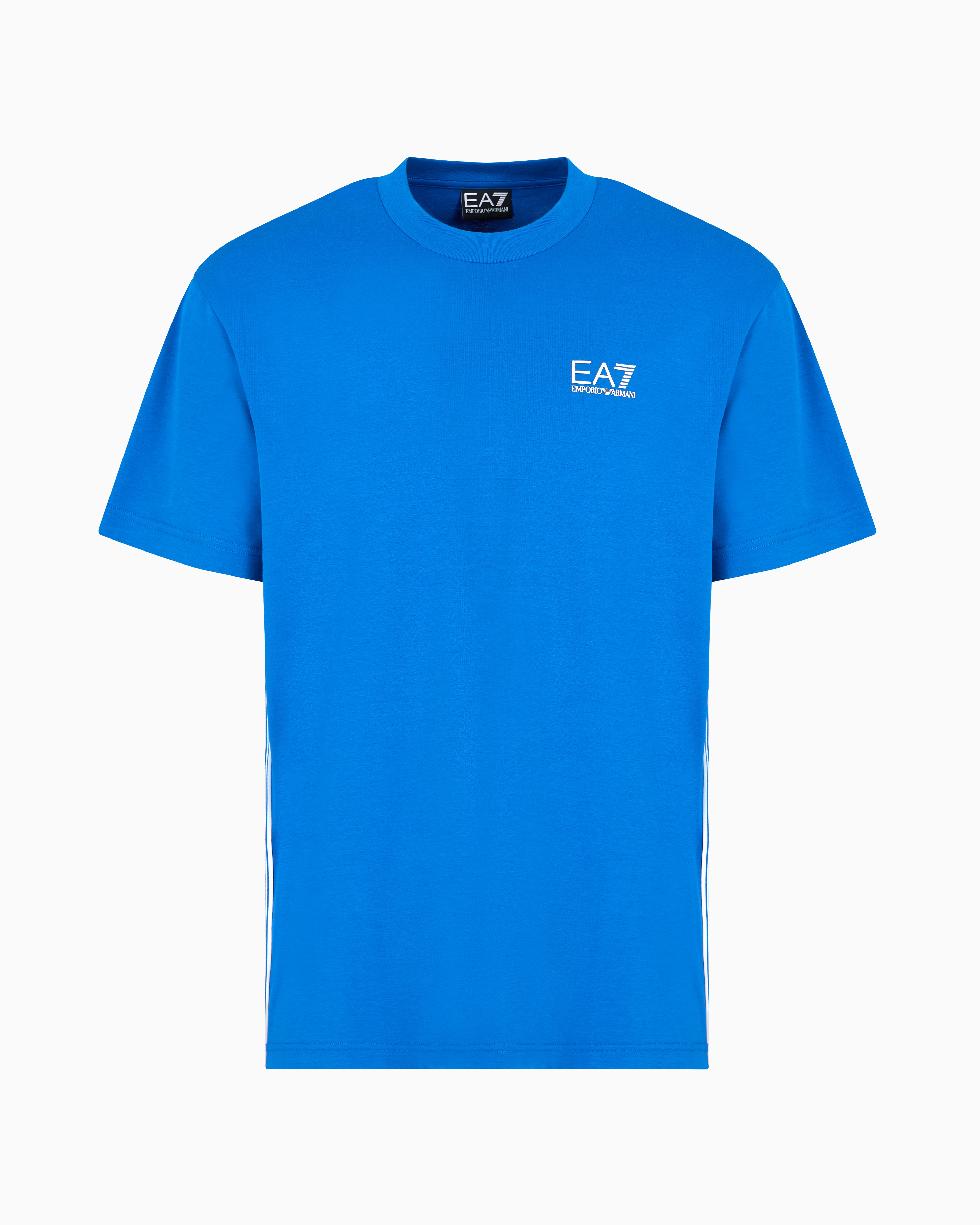 Ea7 Official Store 7 Lines Cotton Crew-neck T-shirt In Electric Blue