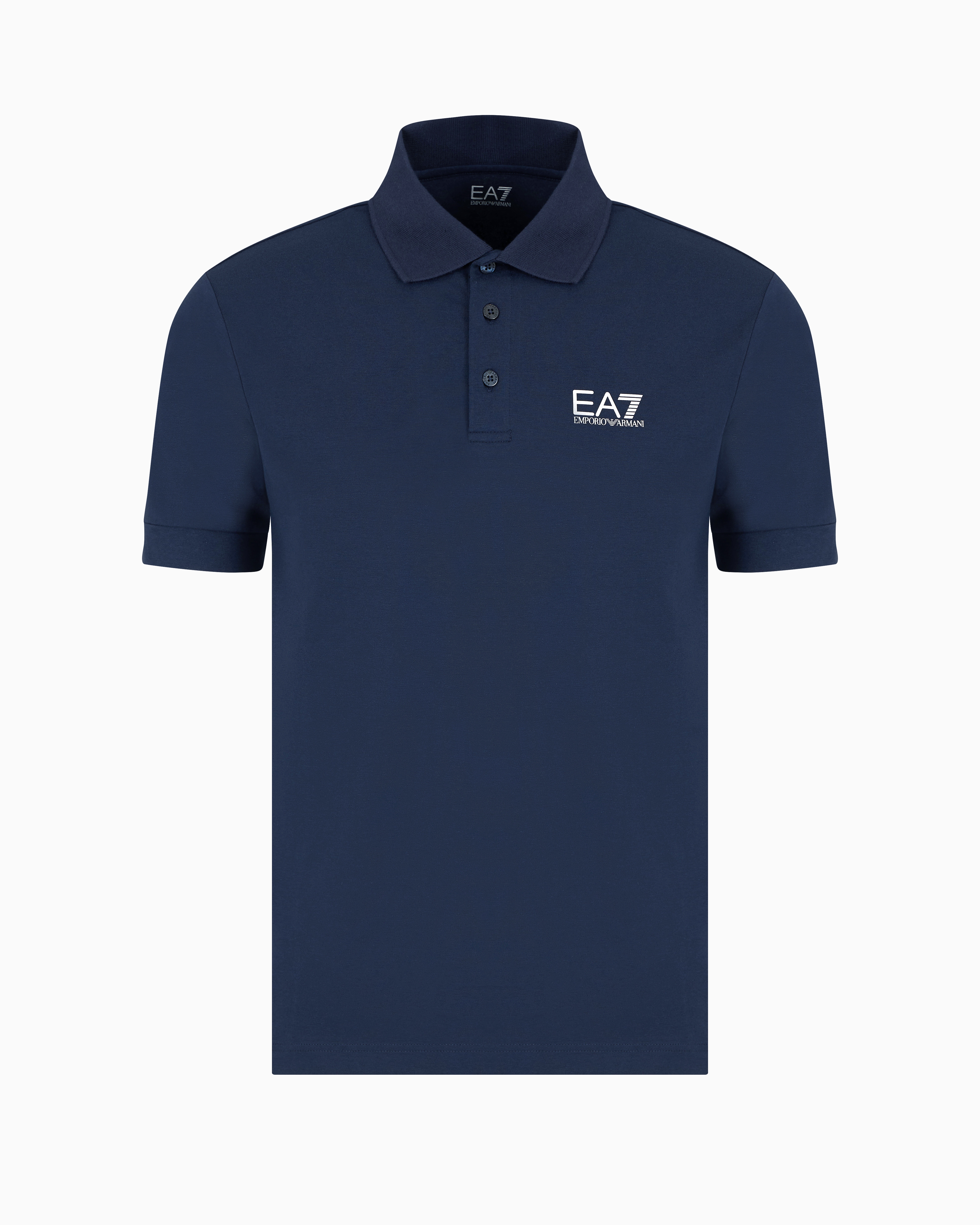 Ea7 Official Store Core Identity Stretch-cotton Polo Shirt In Blue