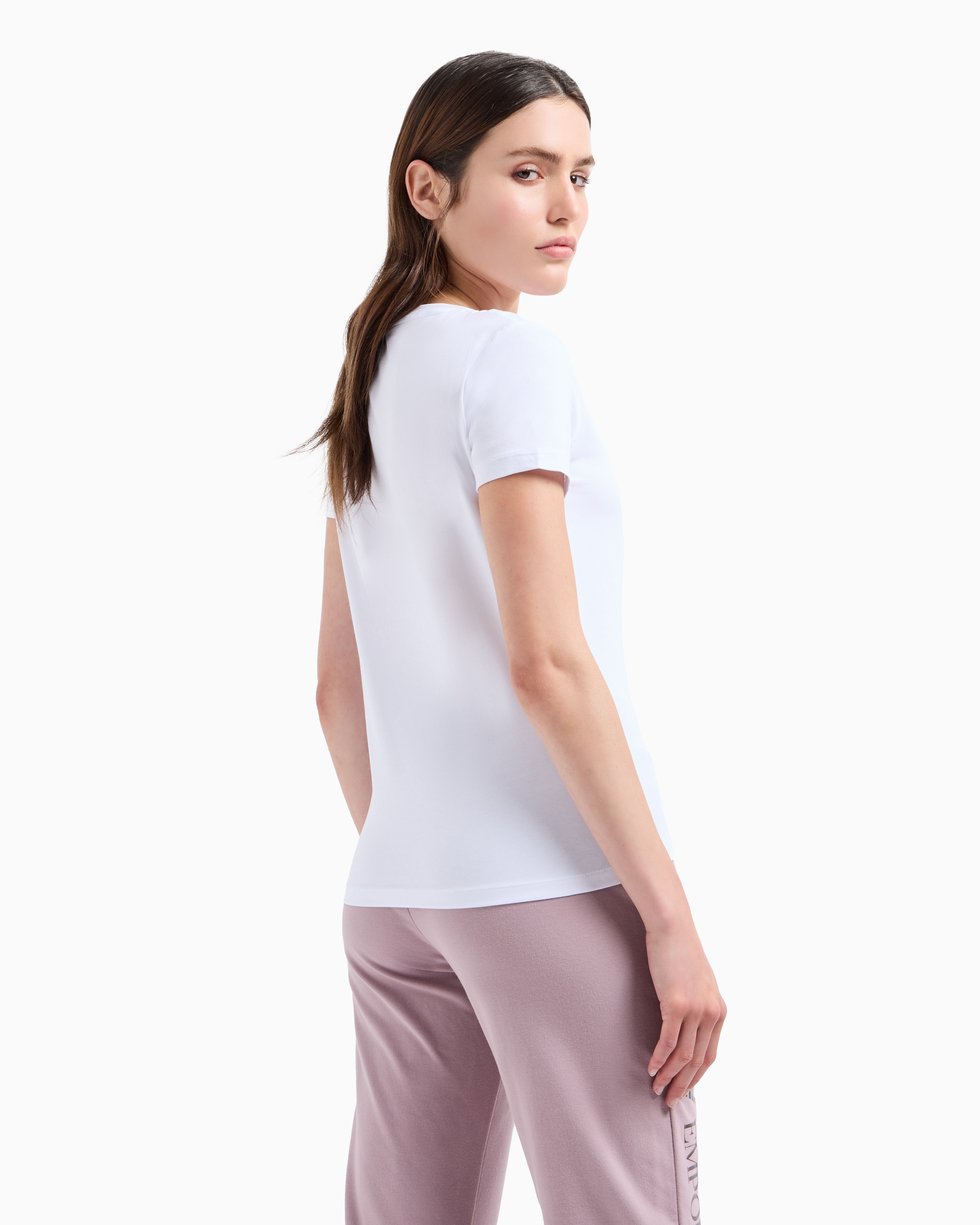 Shop Ea7 Core Lady Stretch-cotton Short-sleeved T-shirt In White 1