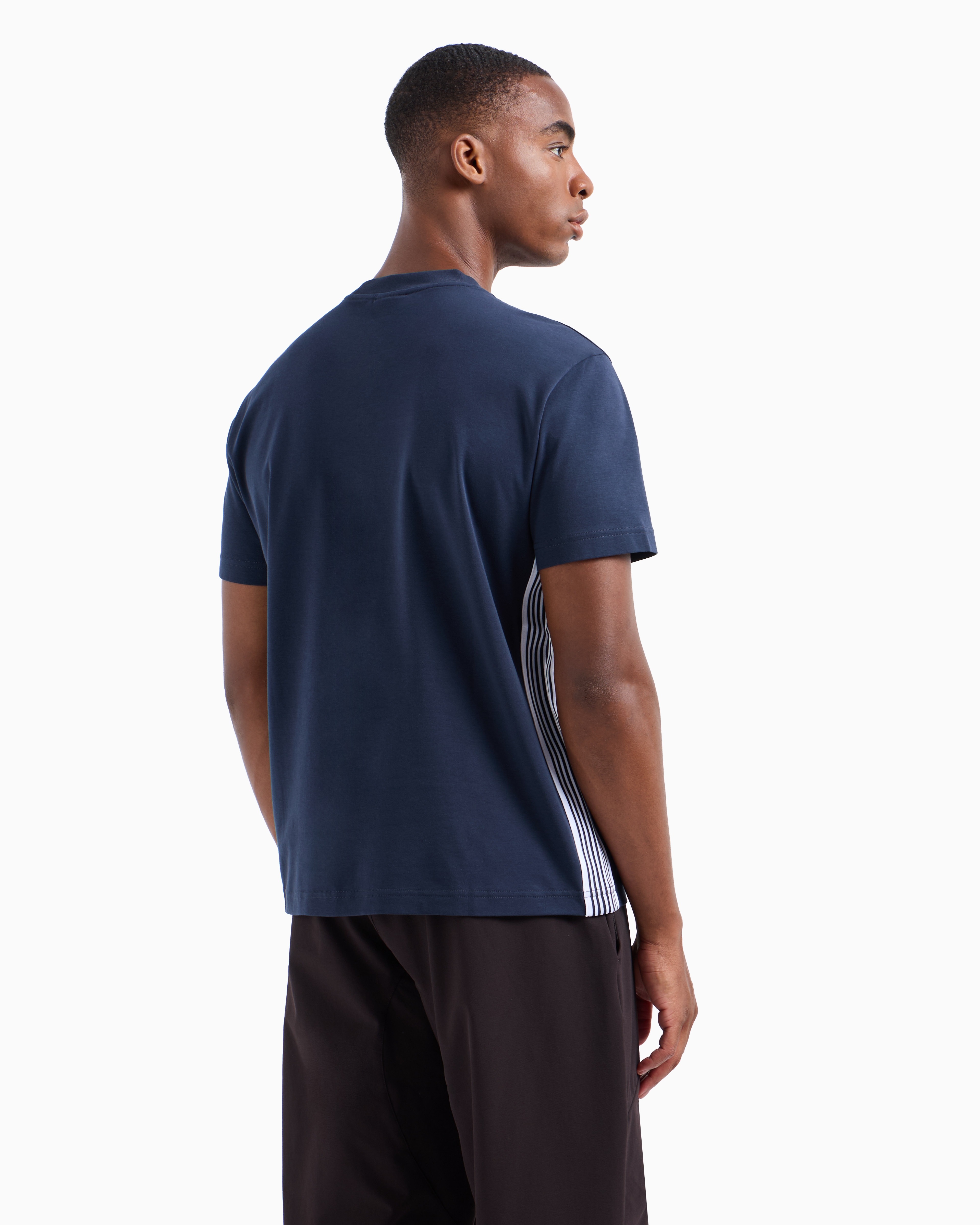 Shop Ea7 7 Lines Cotton Crew-neck T-shirt In Navy Blue