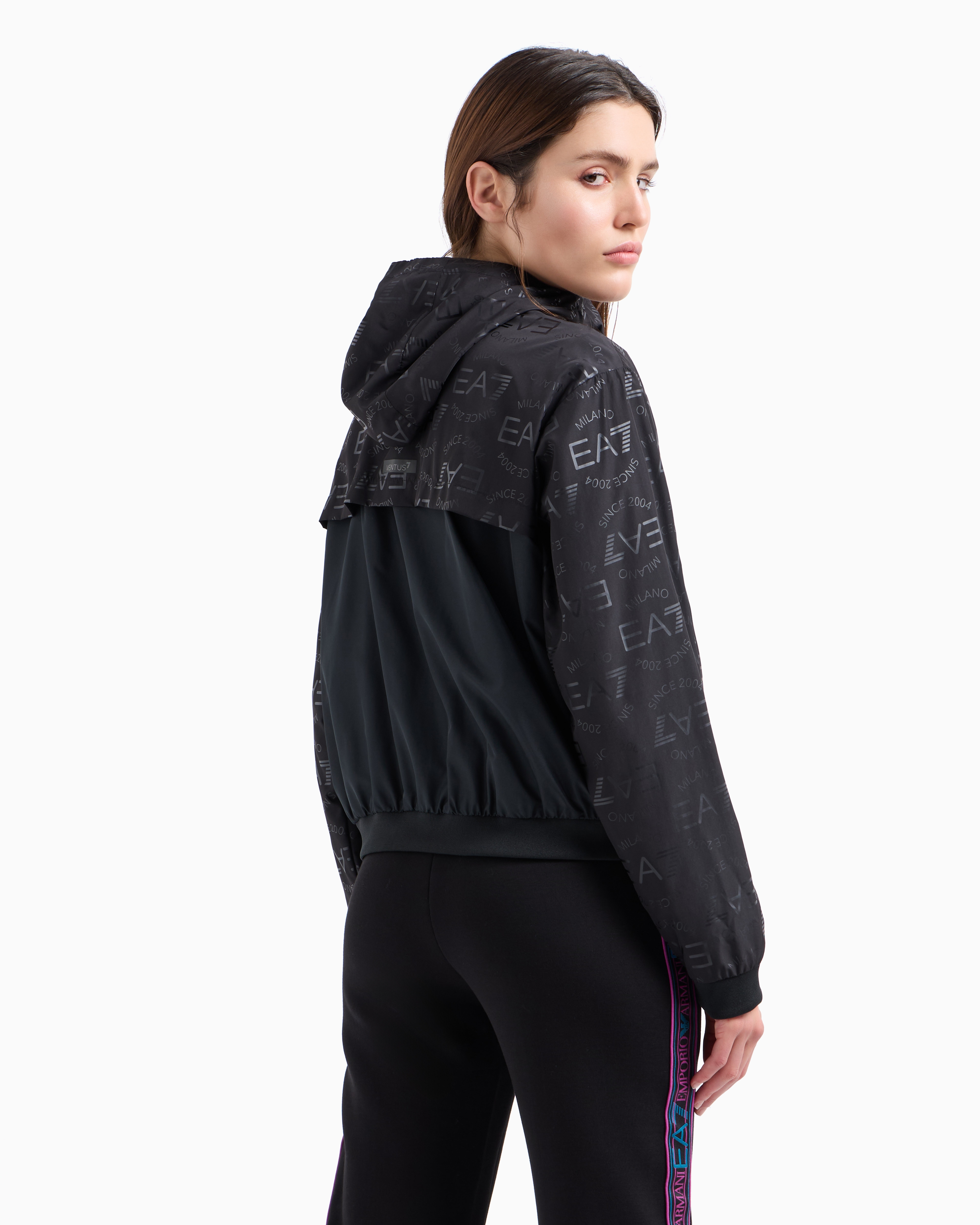 Shop Ea7 Dynamic Athlete Hooded Jacket In Ventus7 Technical Fabric In Black