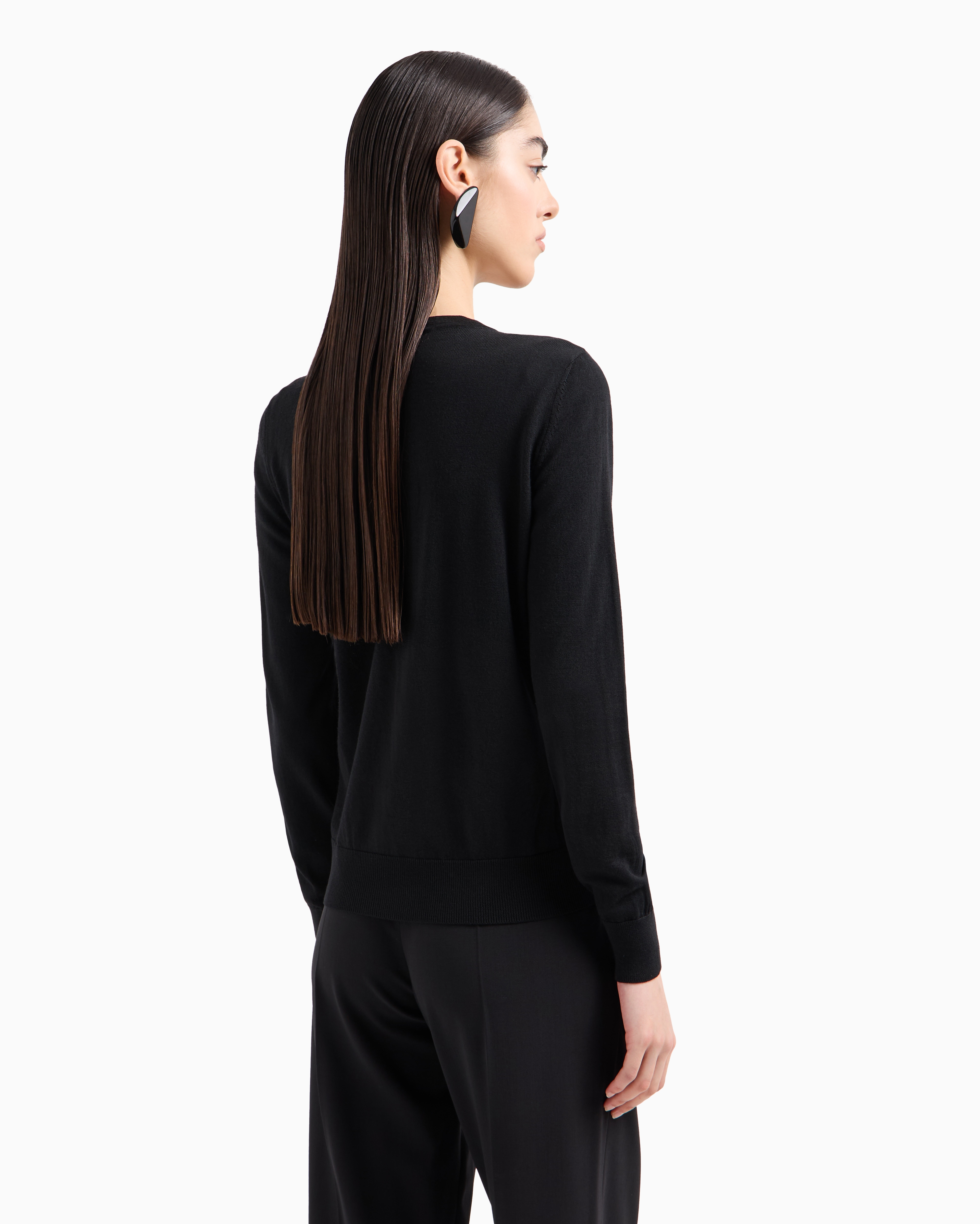 Shop Emporio Armani Cardigan In Plain-knit, Pure Virgin Wool In Black