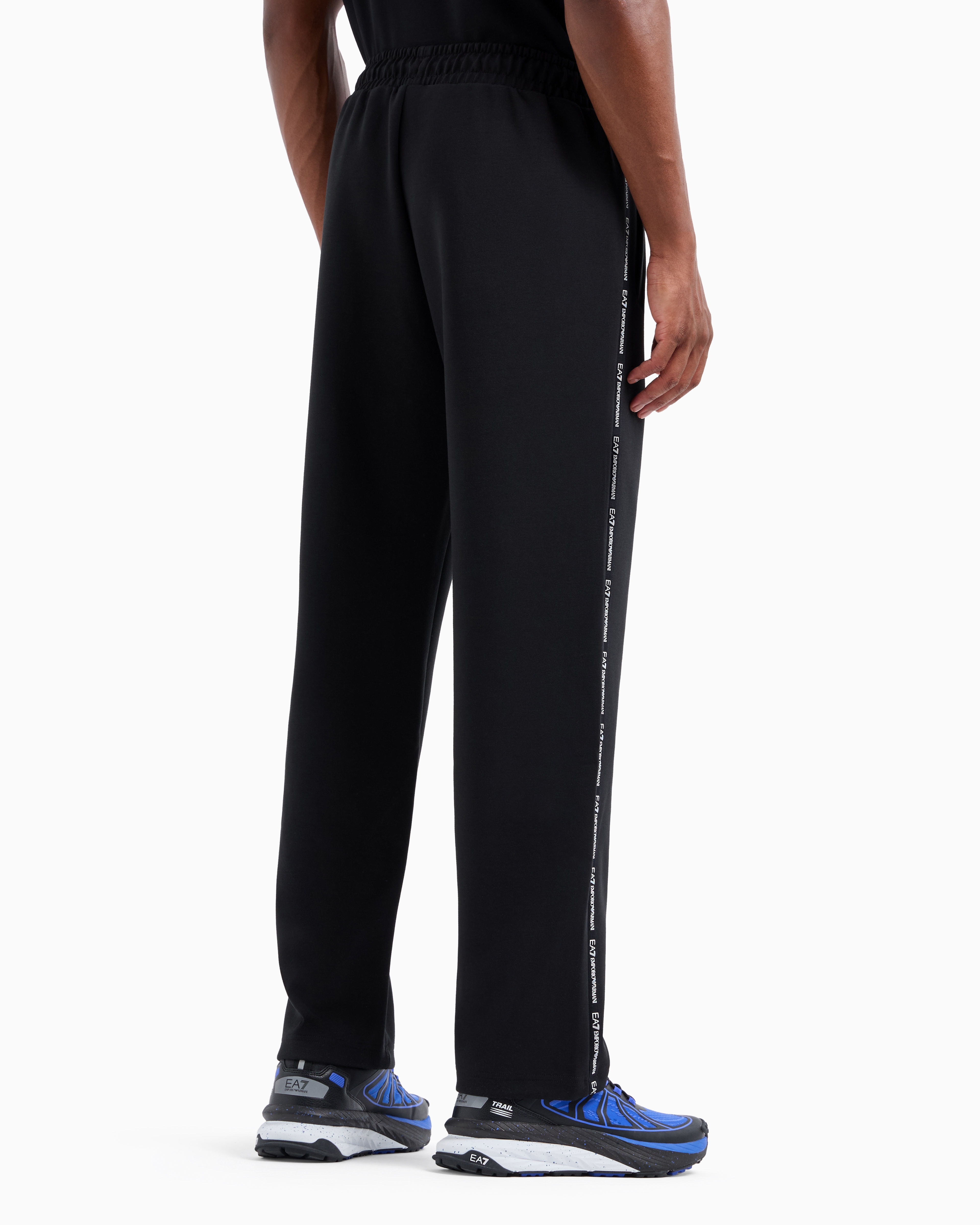 Shop Ea7 Logo Series Trousers In Recycled Fabric And Stretch Viscose In Black