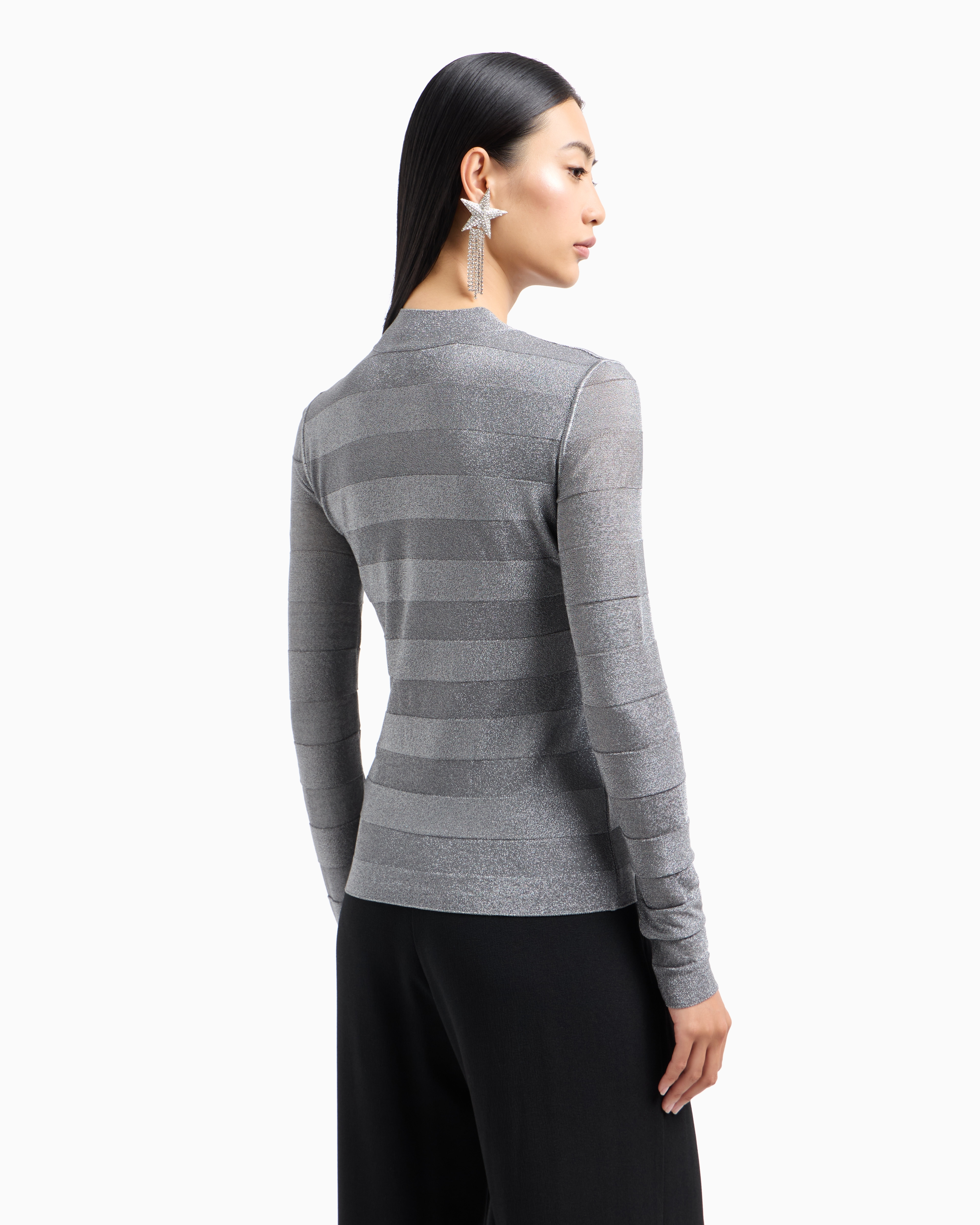 Emporio Armani Official Store Seamless Mock-neck Jumper In A Viscose Knit And Purl Construction In Gray