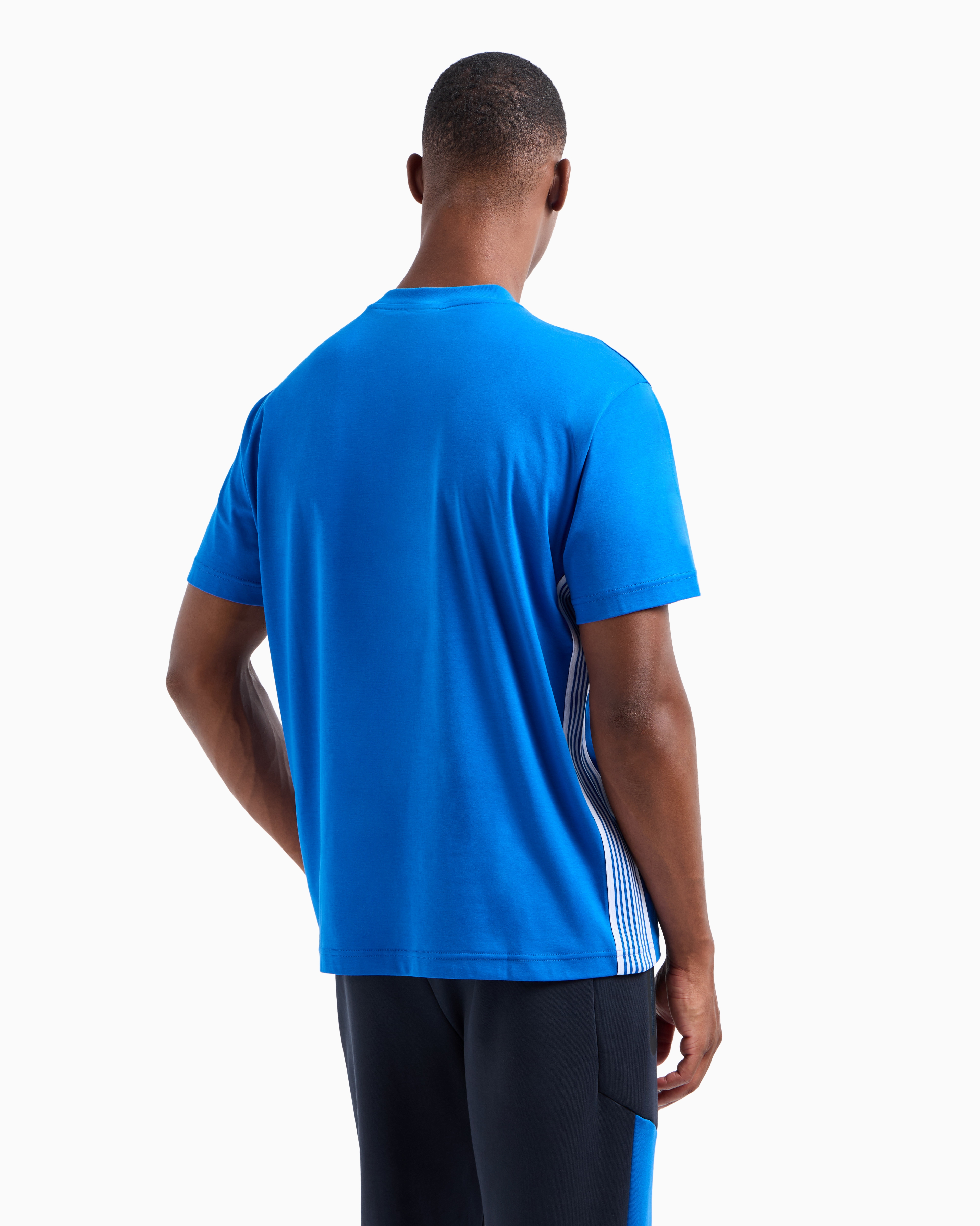 Ea7 Official Store 7 Lines Cotton Crew-neck T-shirt In Electric Blue