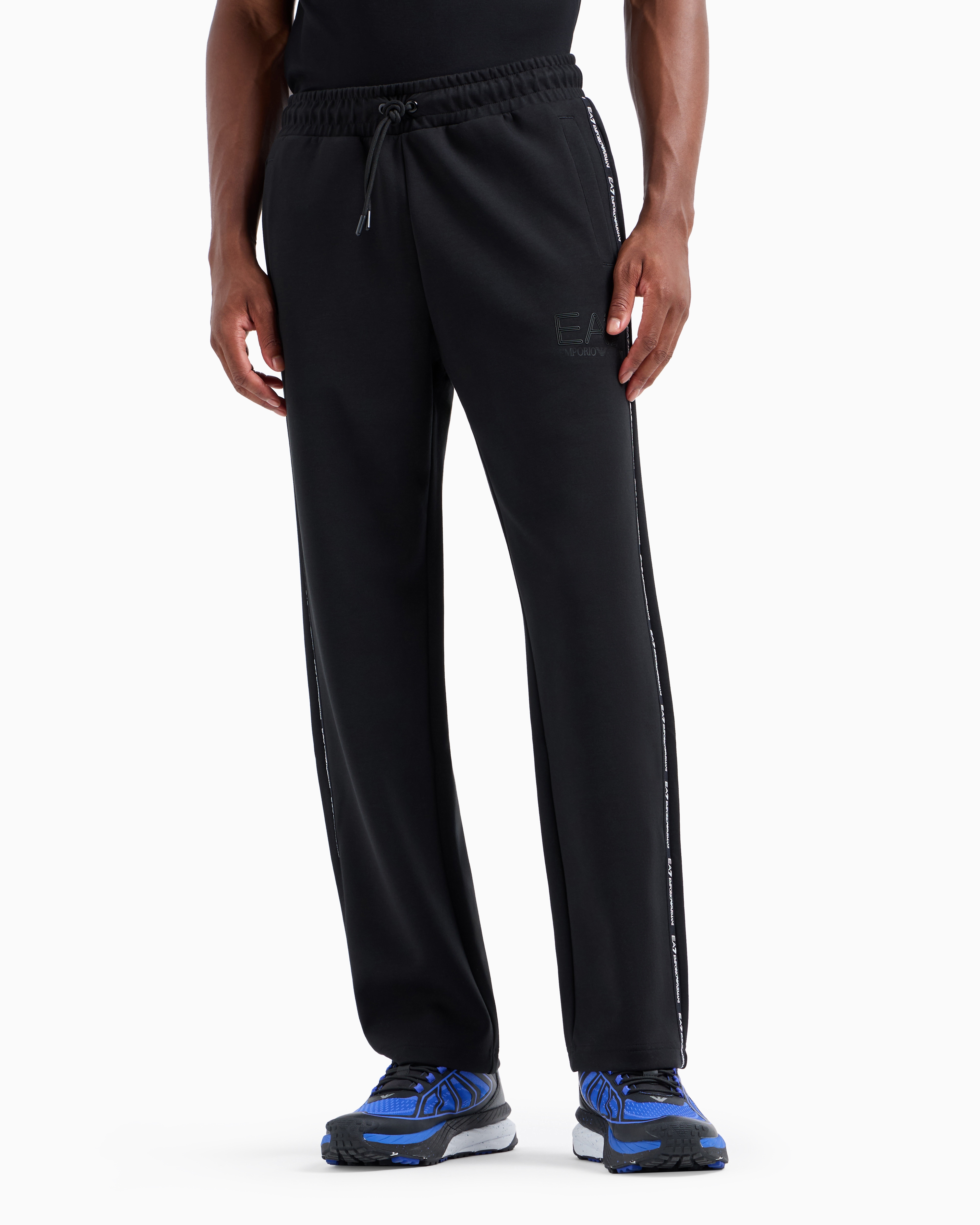 Shop Ea7 Logo Series Trousers In Recycled Fabric And Stretch Viscose In Black