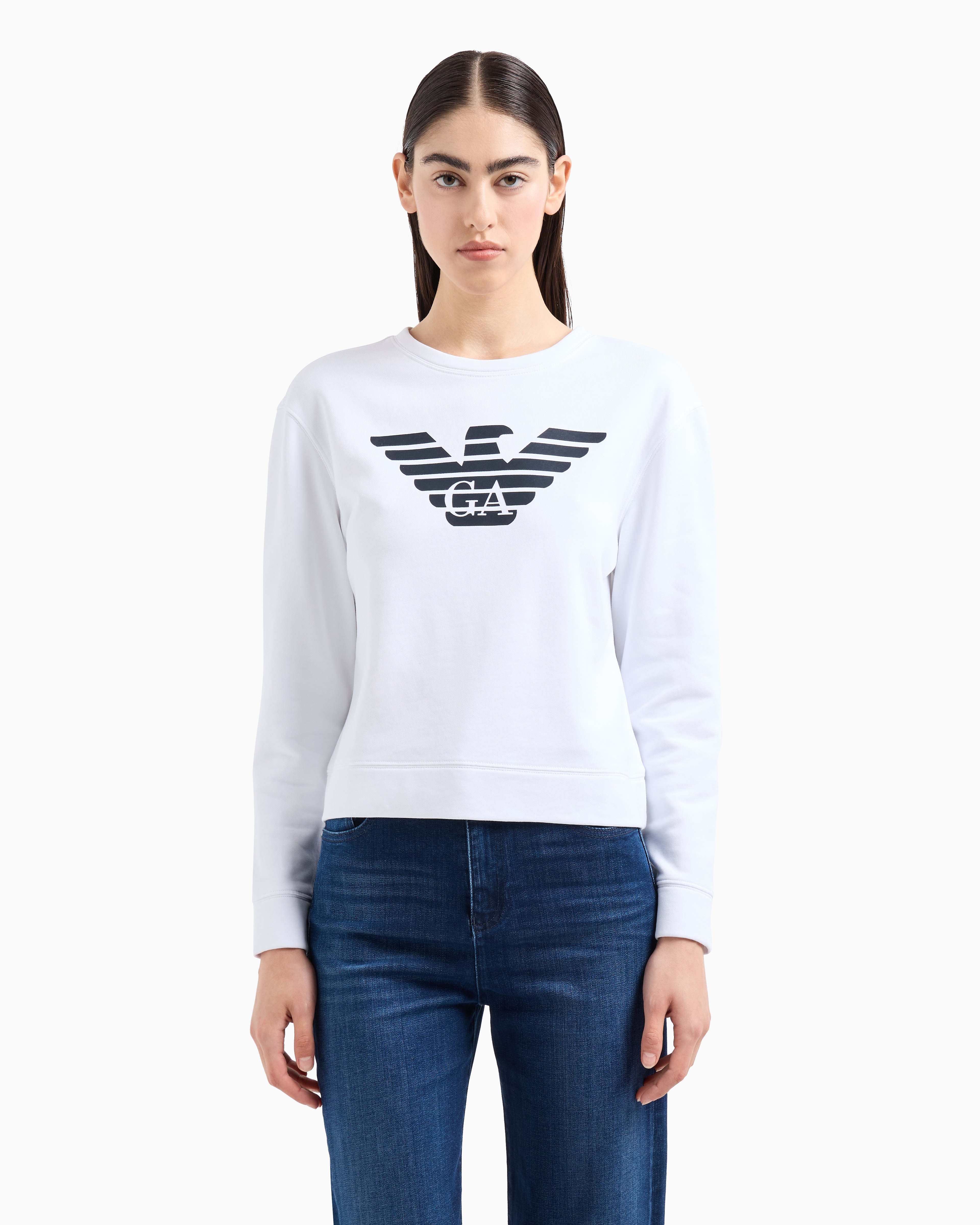 Shop Emporio Armani Asv Organic Jersey Sweatshirt With Logo In White Logo