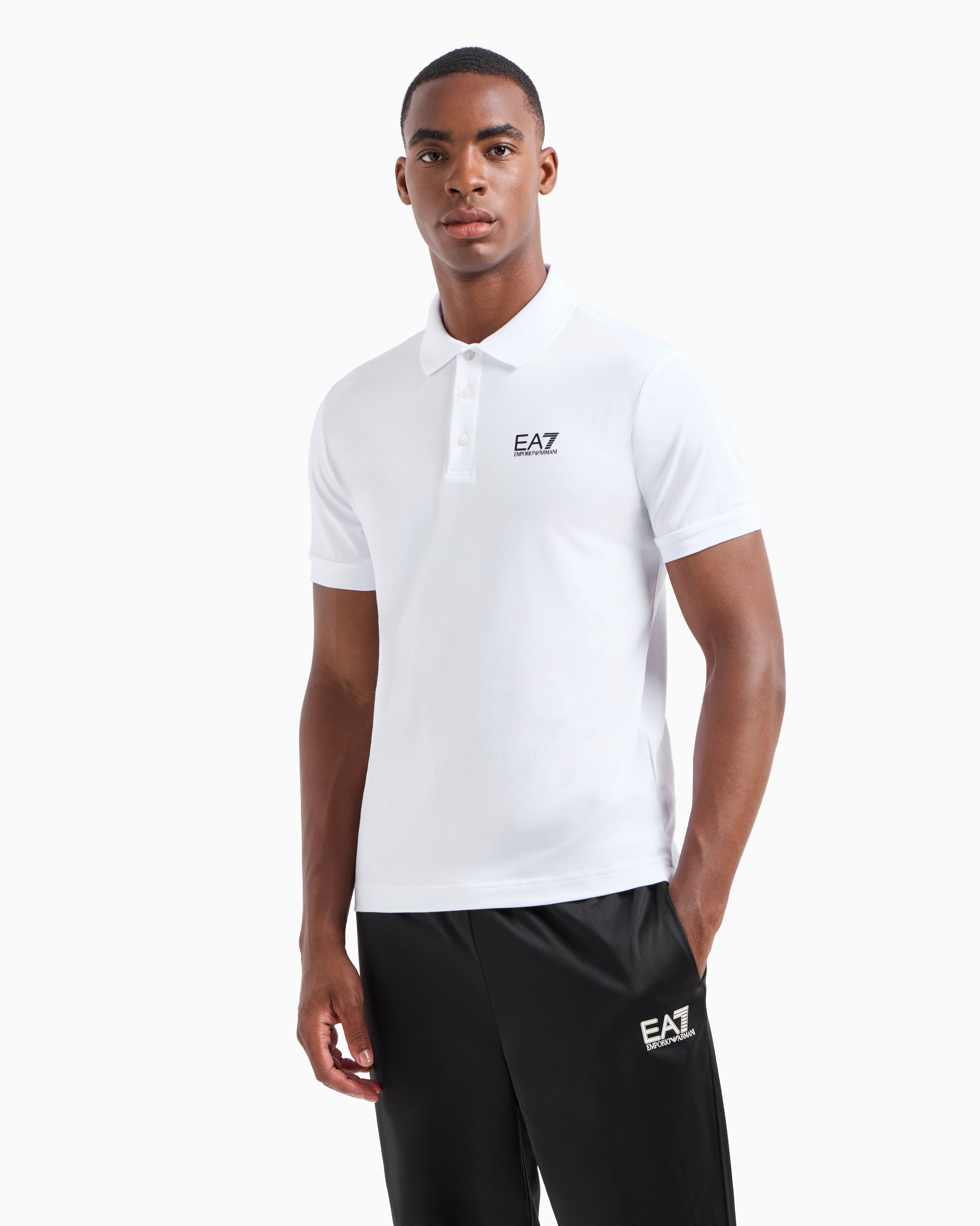 Ea7 Official Store Core Identity Stretch-cotton Polo Shirt In White