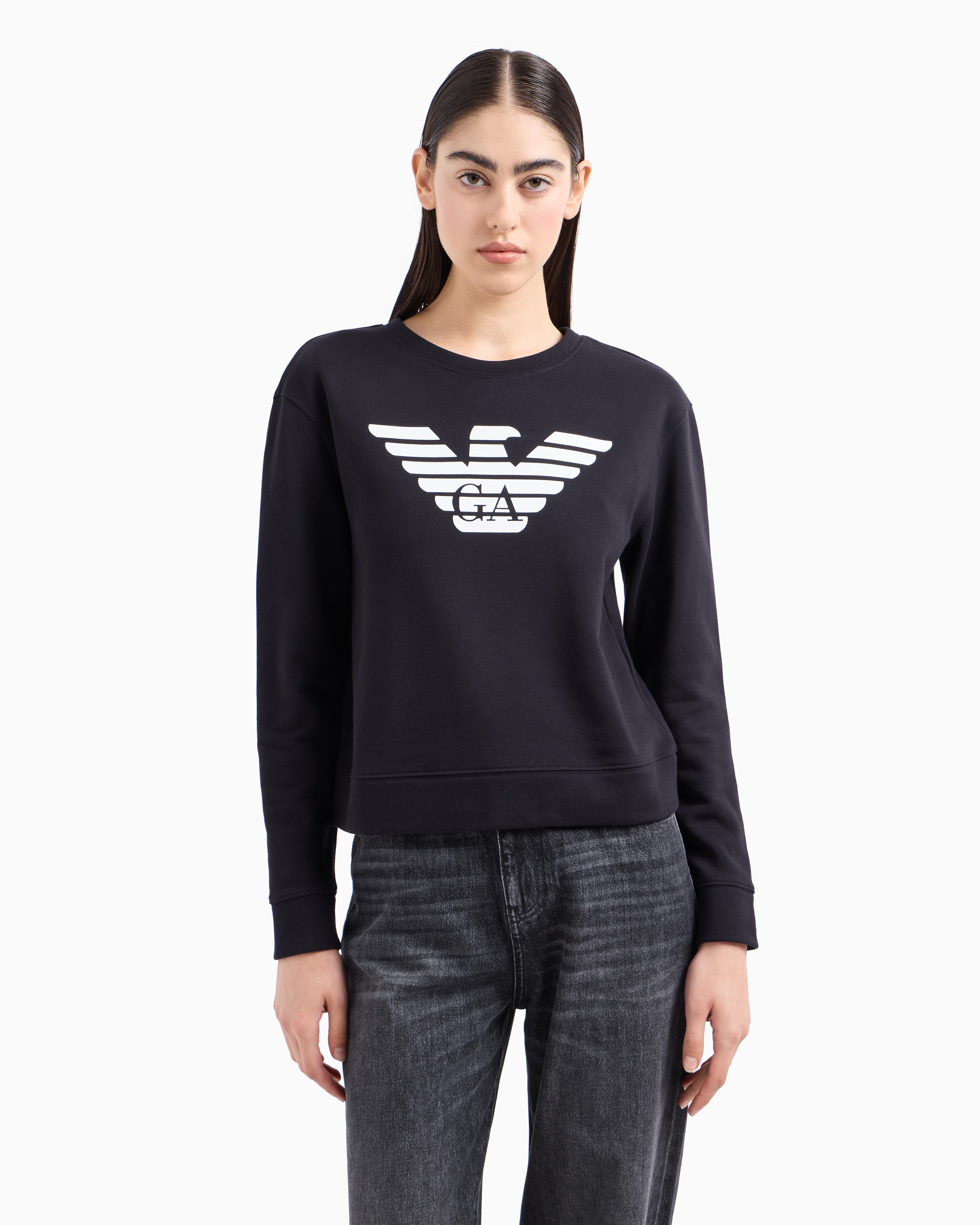 Shop Emporio Armani Asv Organic Jersey Sweatshirt With Logo In Navy Blue