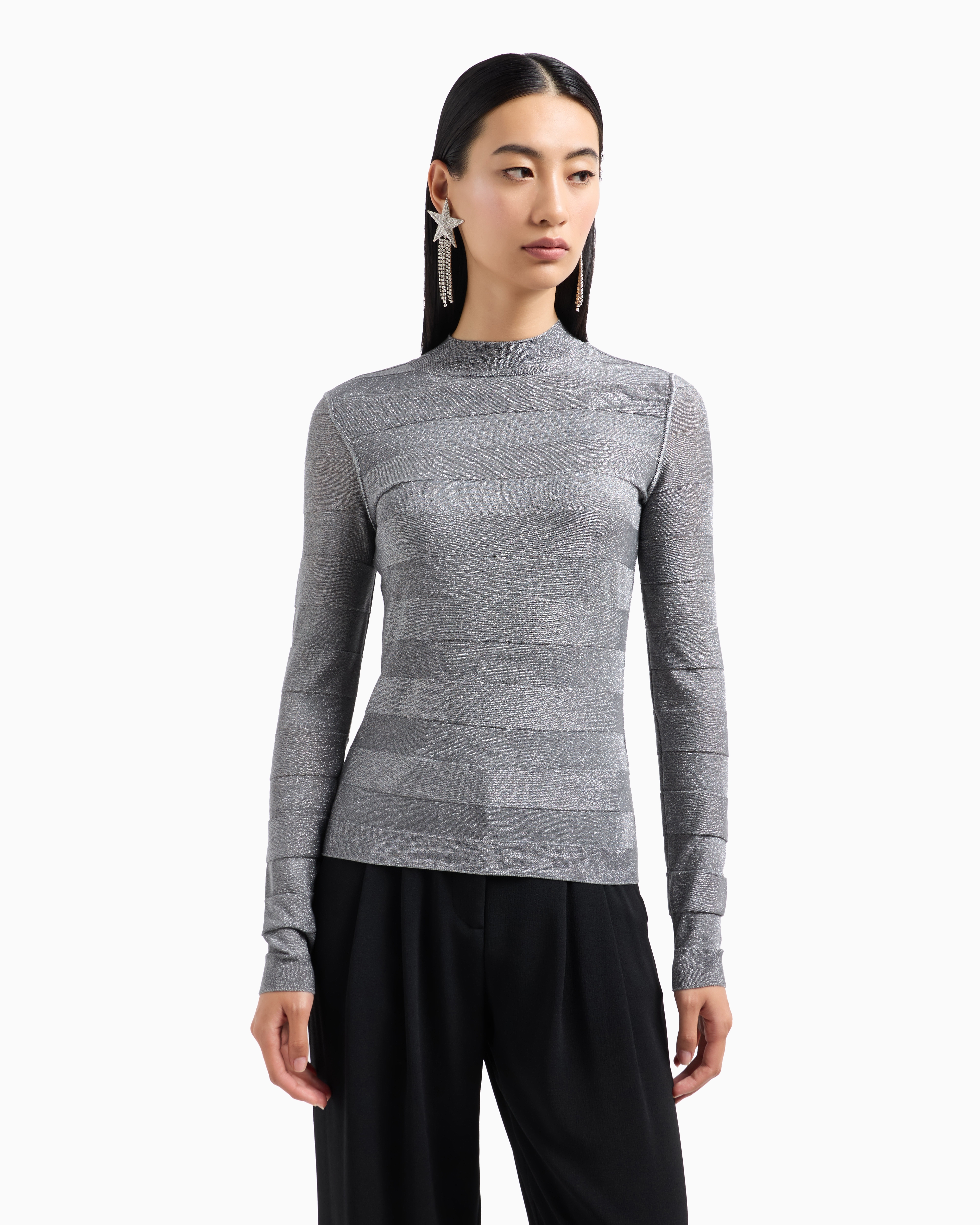 Emporio Armani Official Store Seamless Mock-neck Jumper In A Viscose Knit And Purl Construction In Gray