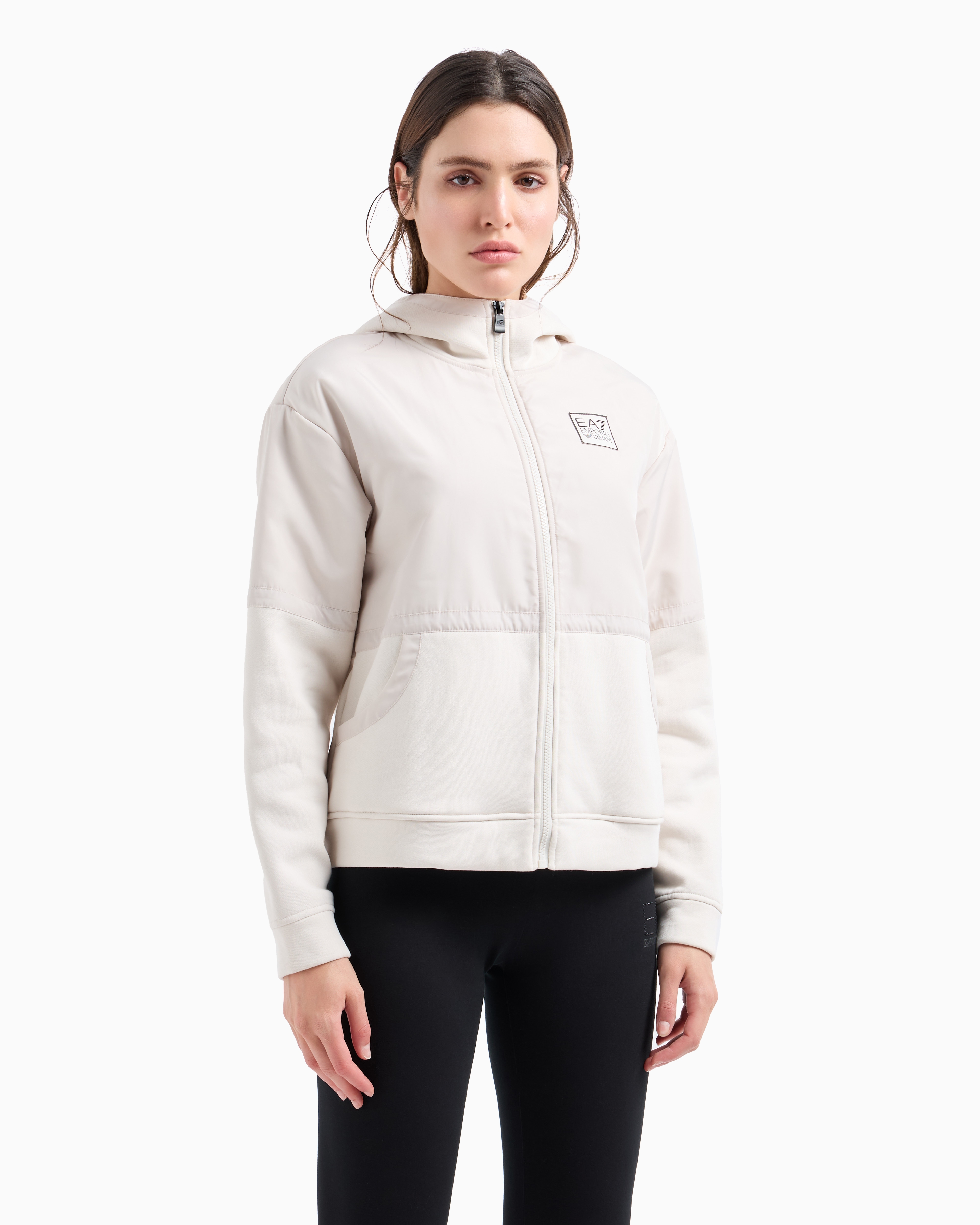 Shop Ea7 Contemporary Sport Hooded Sweatshirt With Nylon Inserts In Weiss