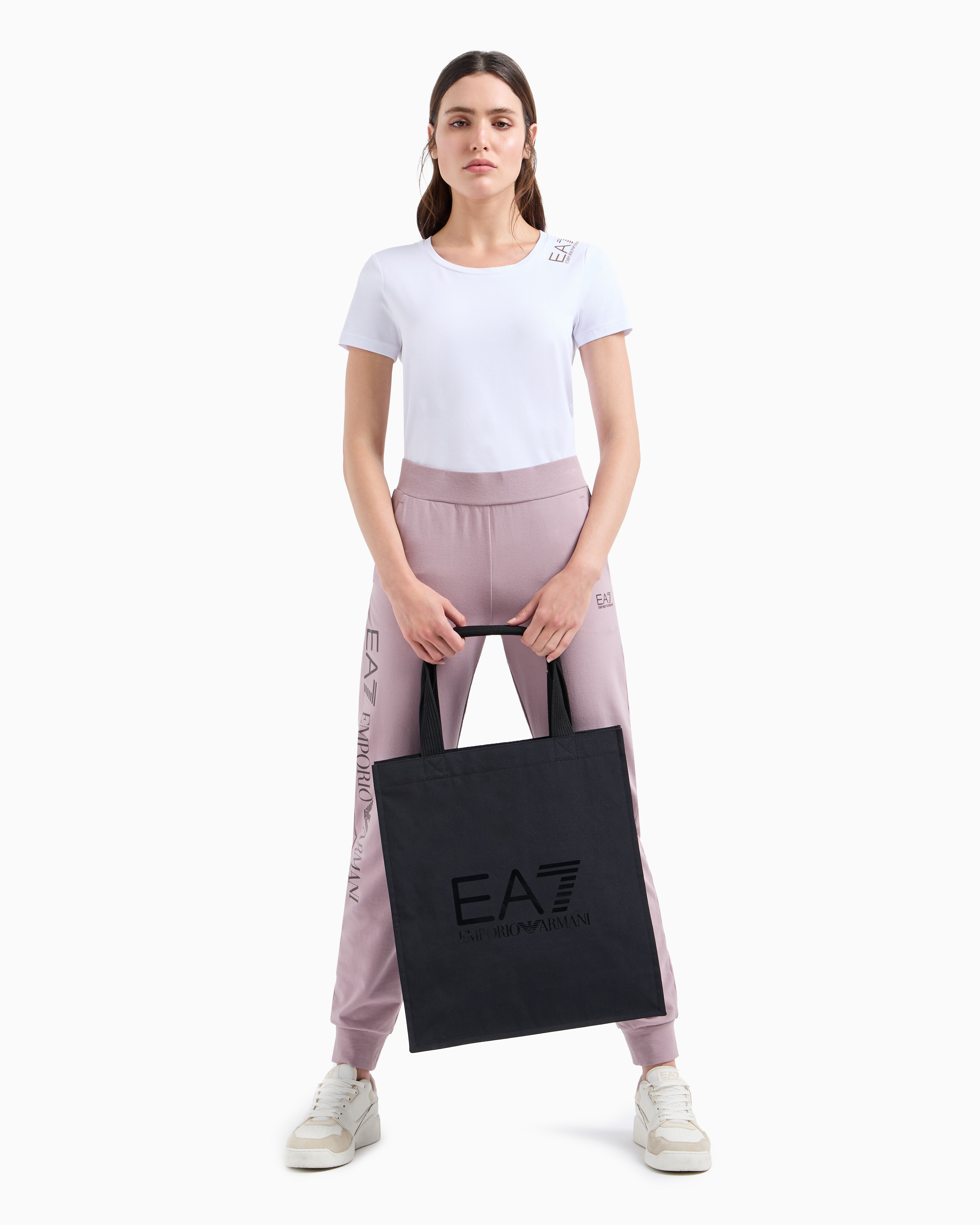 Shop Ea7 Core Lady Stretch-cotton Short-sleeved T-shirt In White 1