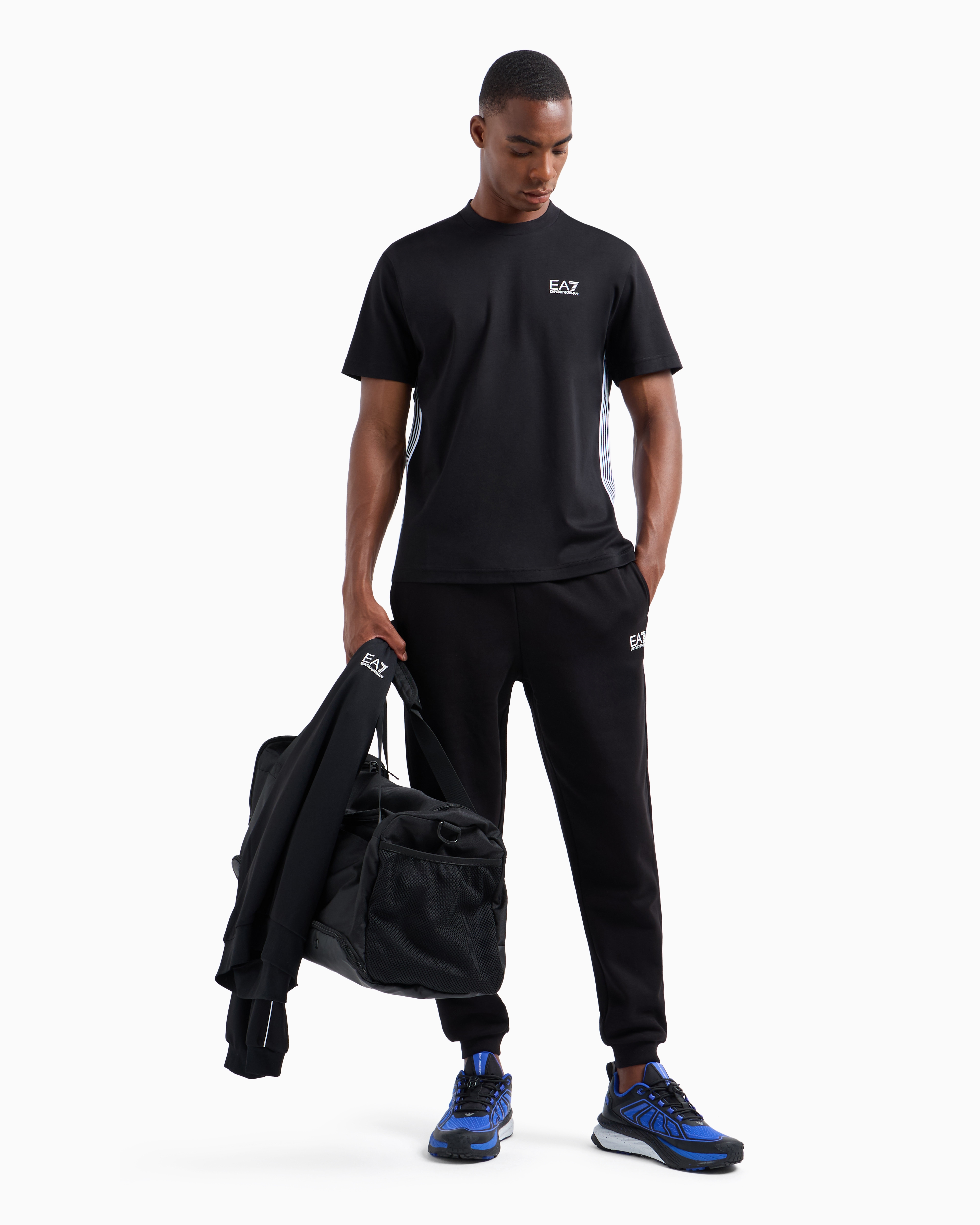 Ea7 Official Store 7 Lines Cotton Crew-neck T-shirt In Black Logo