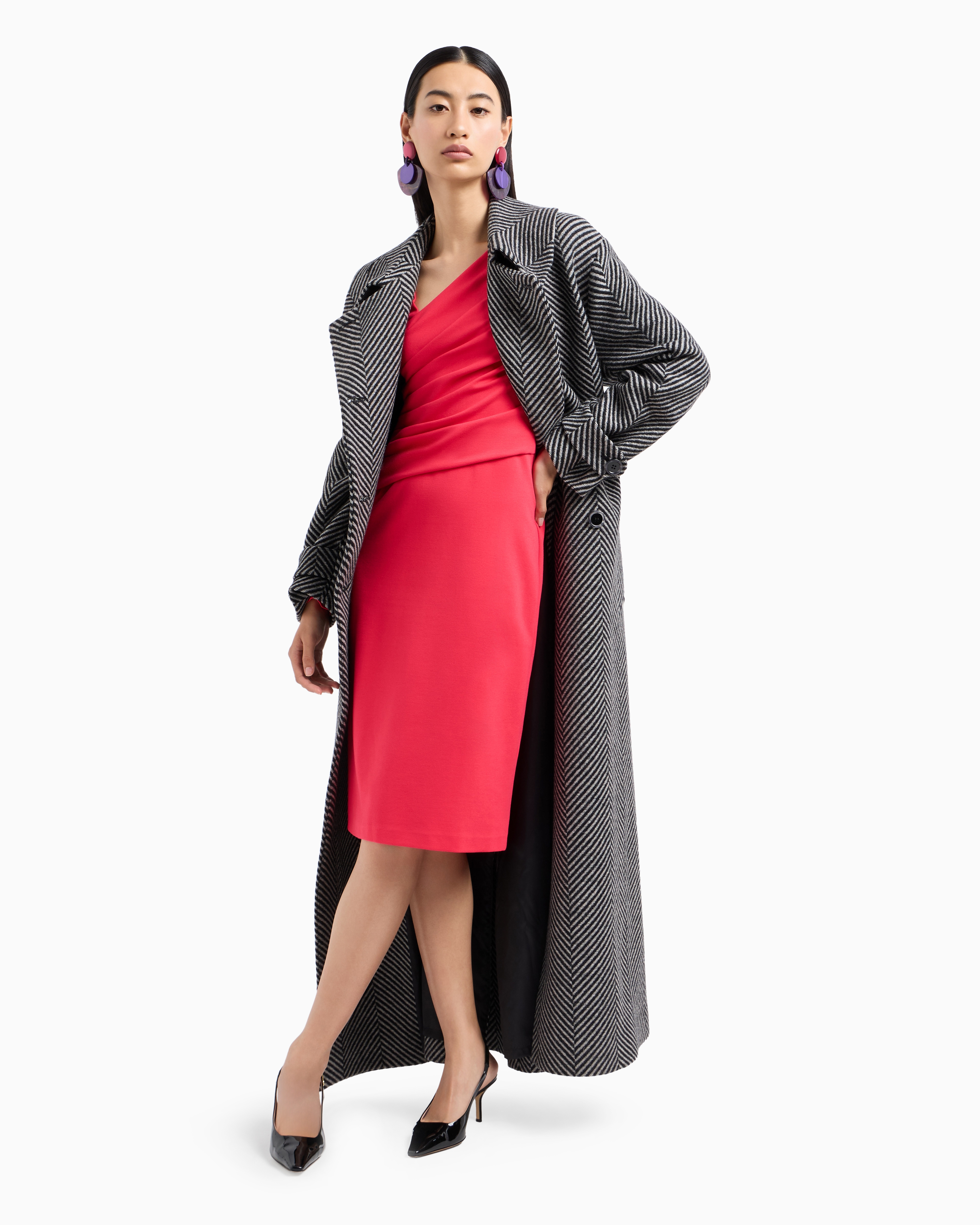 Emporio Armani Official Store Stretch Milano Stitch Fabric Dress With Asymmetric Cross-over And Draping In Red