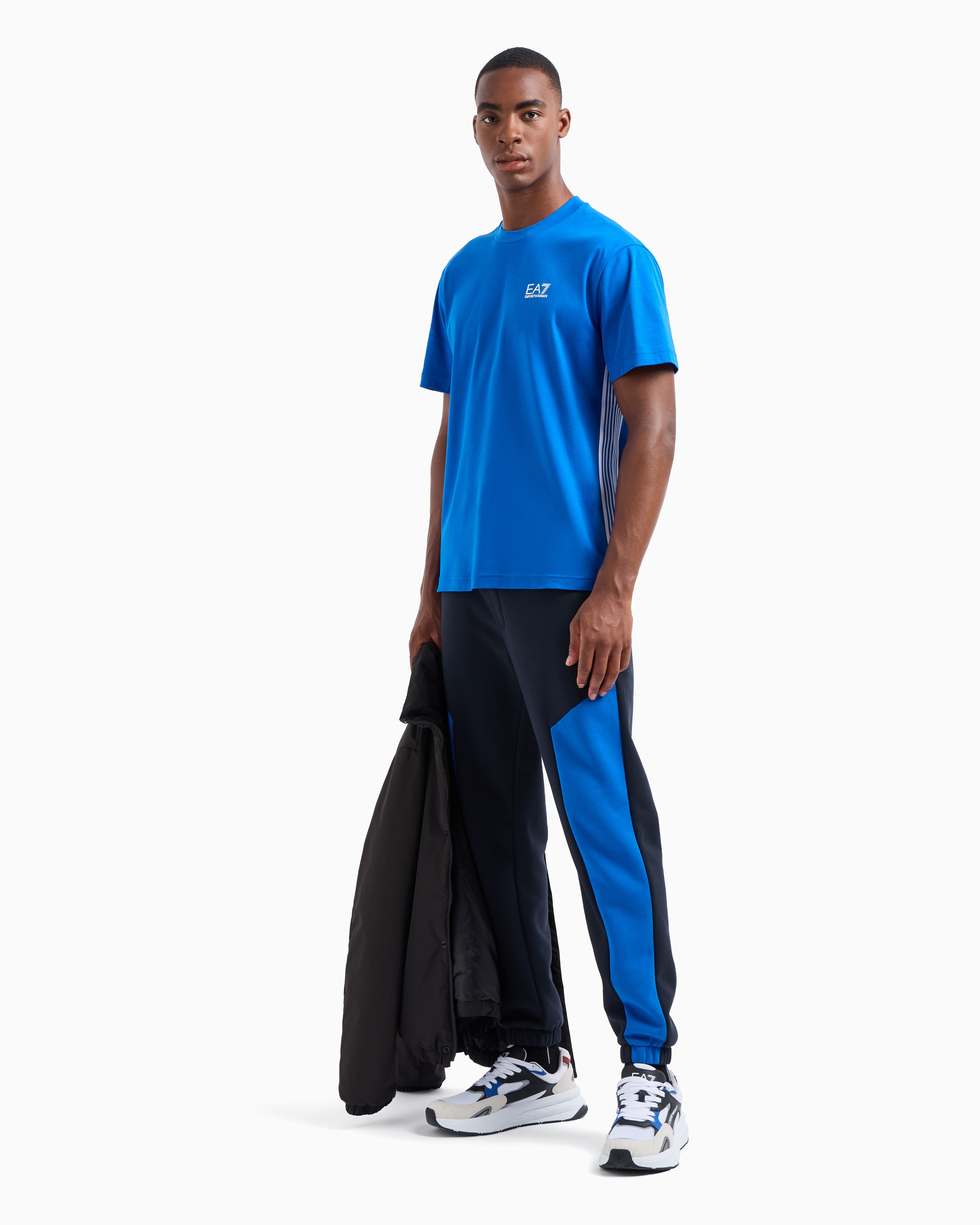 Ea7 Official Store 7 Lines Cotton Crew-neck T-shirt In Electric Blue