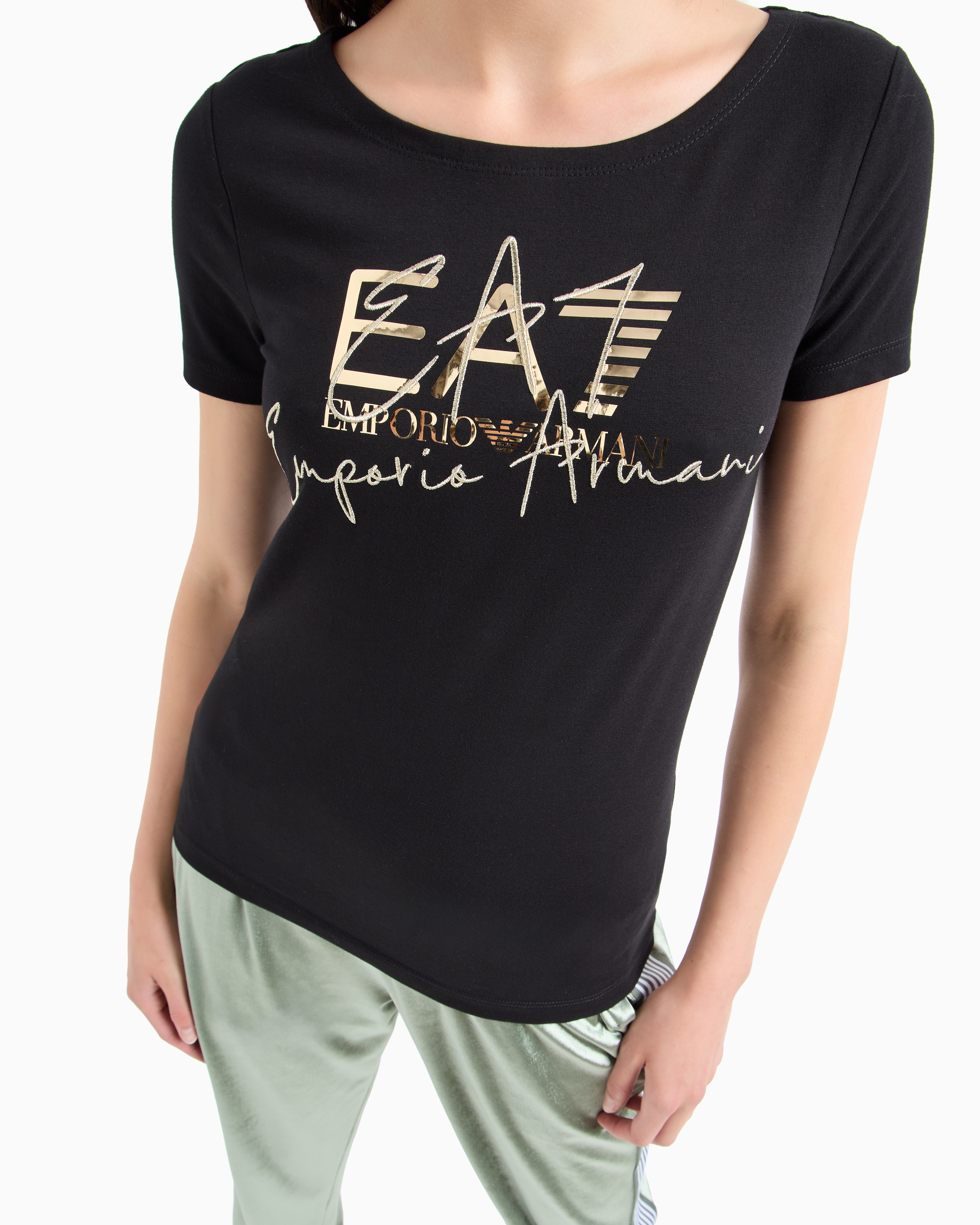 Shop Ea7 Logo Series Stretch-cotton Crew-neck T-shirt In Black