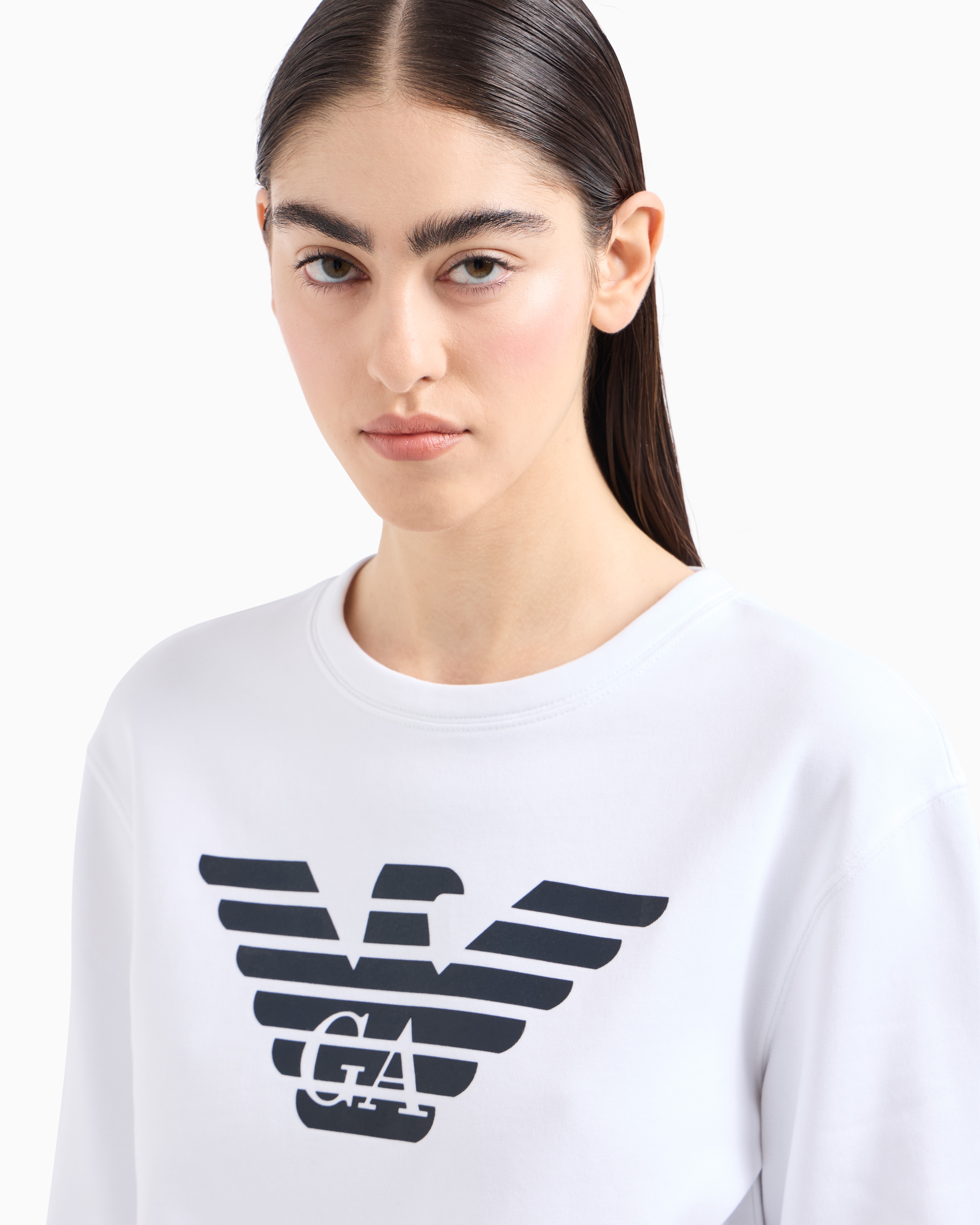 Shop Emporio Armani Asv Organic Jersey Sweatshirt With Logo In White Logo