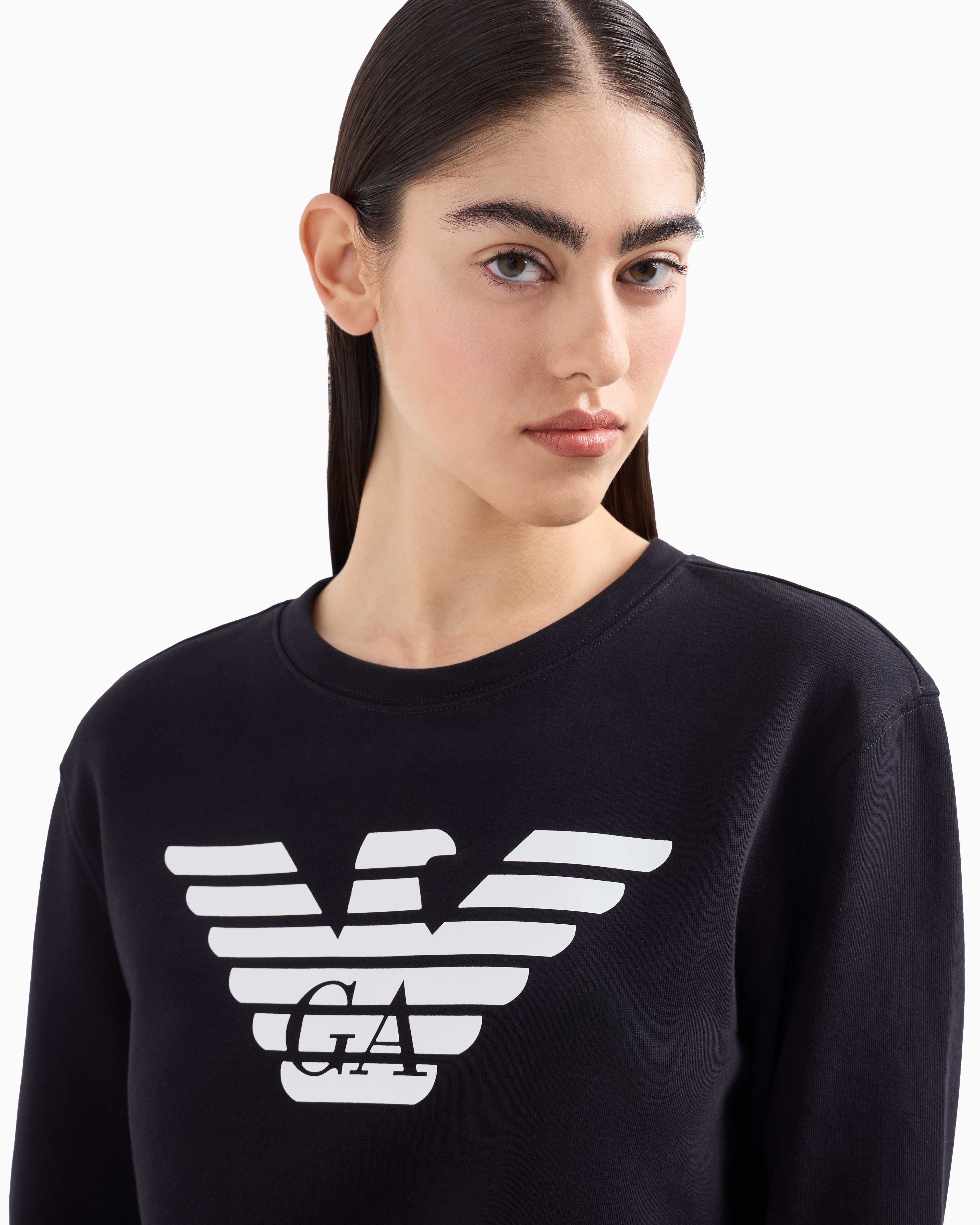 Shop Emporio Armani Asv Organic Jersey Sweatshirt With Logo In Navy Blue