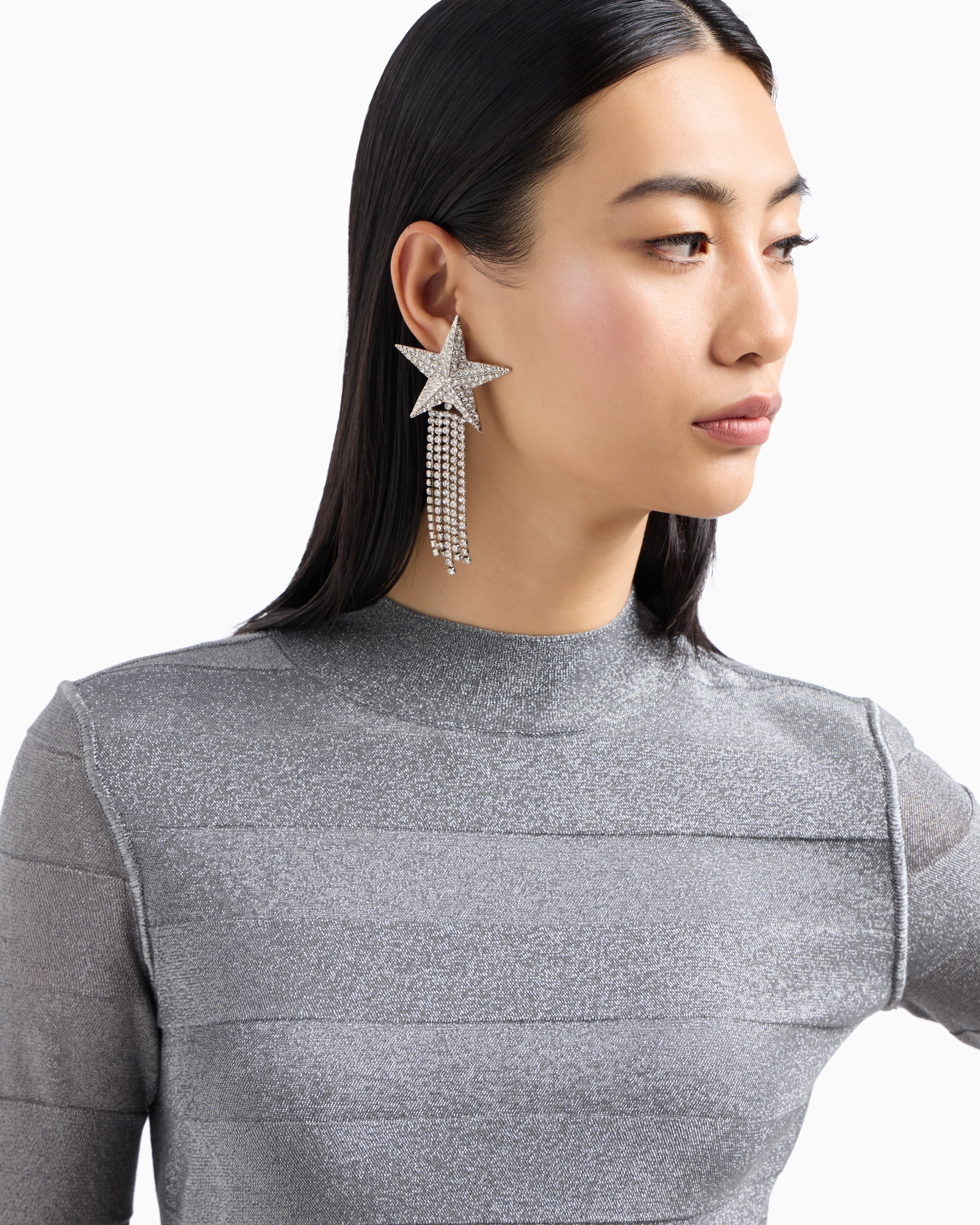 Emporio Armani Official Store Seamless Mock-neck Jumper In A Viscose Knit And Purl Construction In Gray