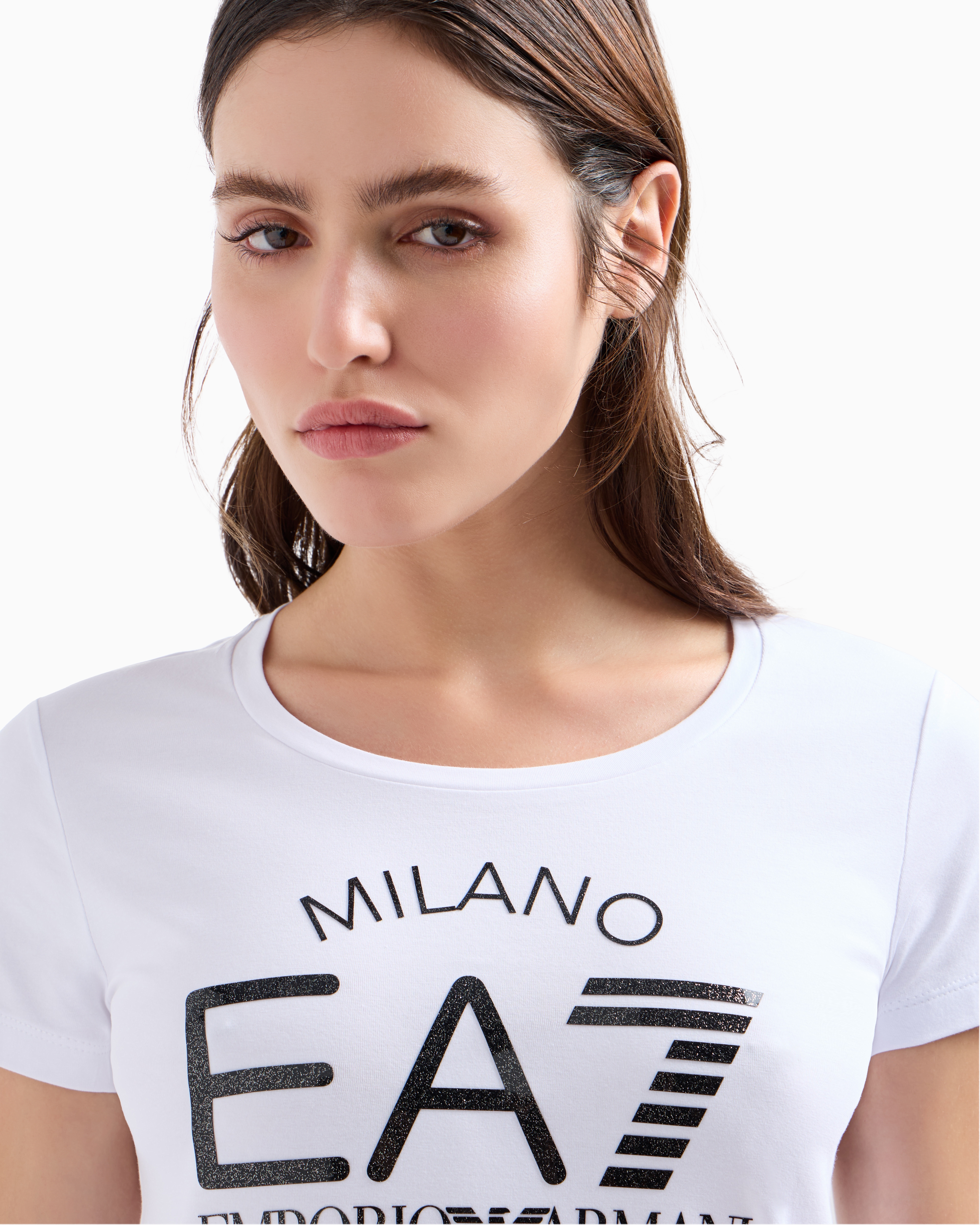 Shop Ea7 Logo Series Crossover Stretch-cotton Crew-neck T-shirt In White