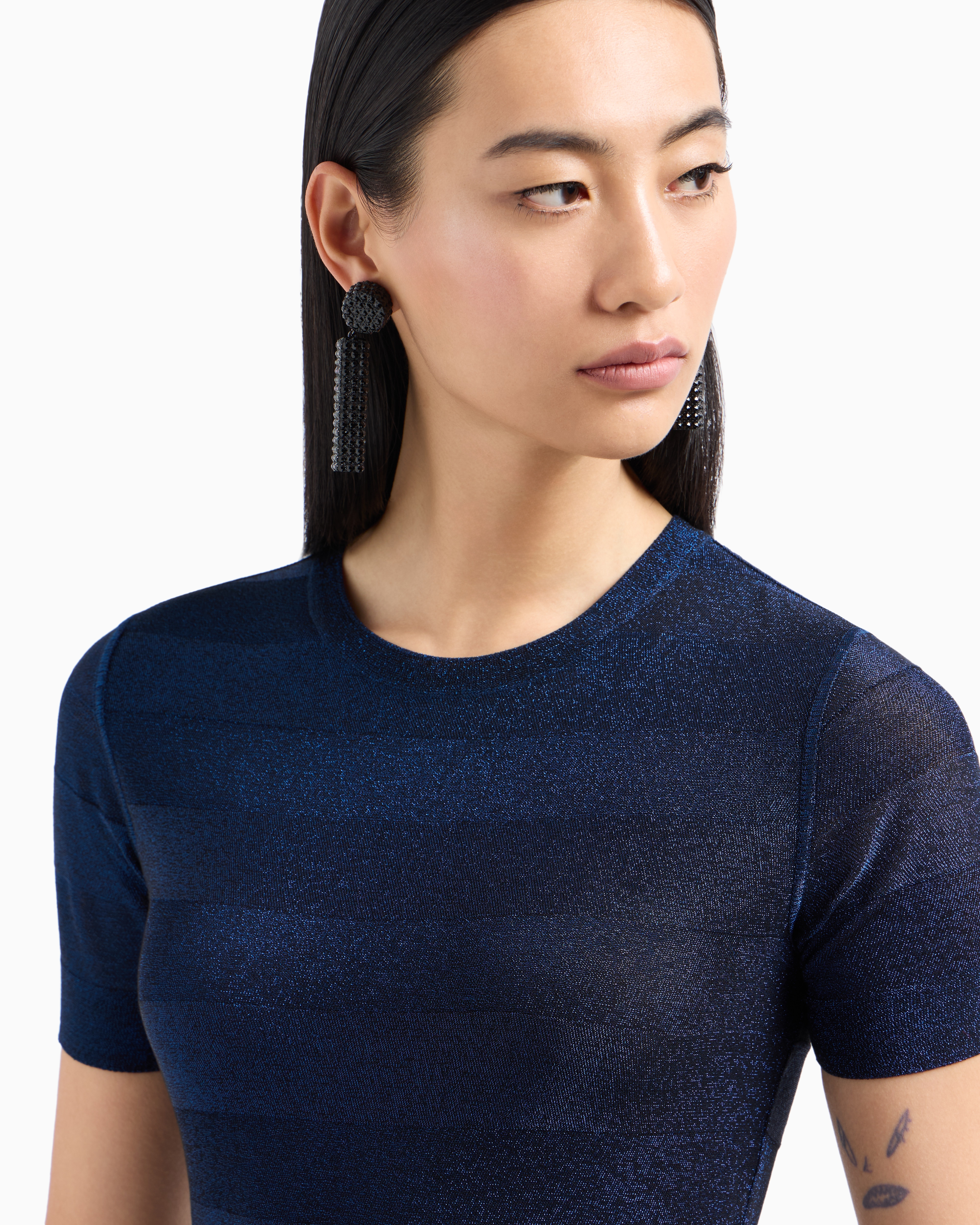 Emporio Armani Official Store Seamless Long Dress In A Viscose Knit Striped-effect Knit And Purl Construction In Blue
