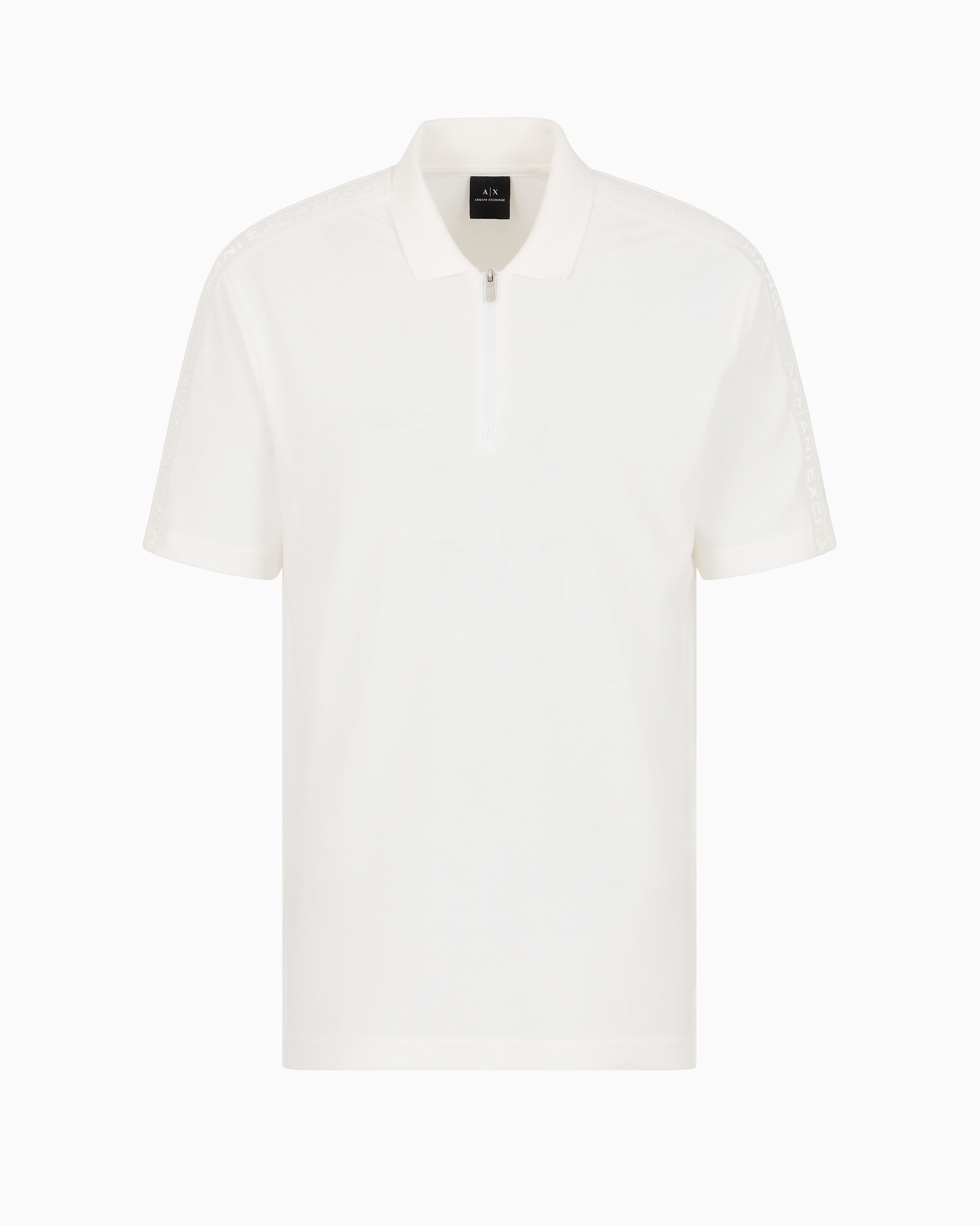 Armani Exchange Official Store Regular Zip Polo Shirt In Cotton With Asv Logo Bands In White