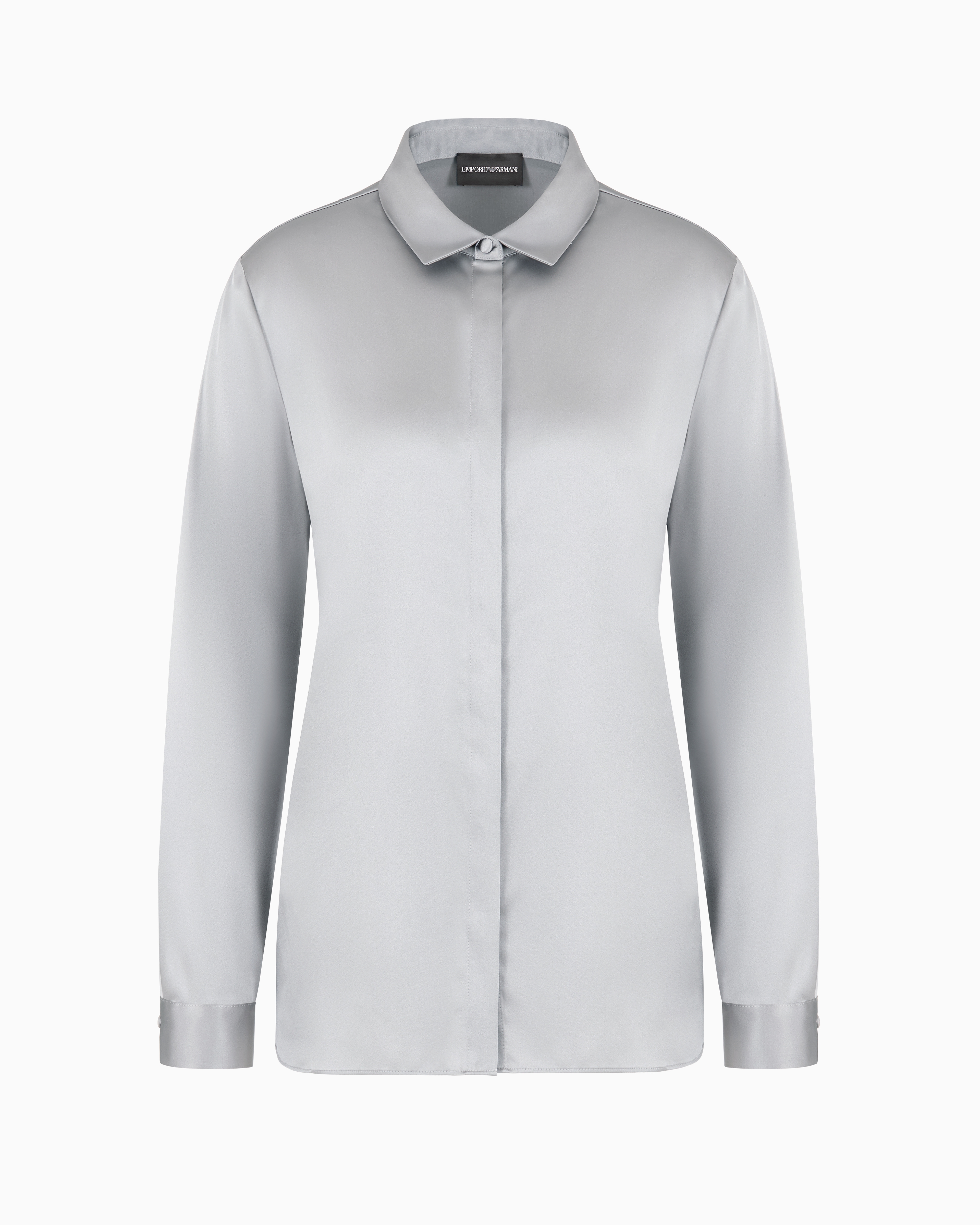 Emporio Armani Official Store Silk Satin Shirt In Gray