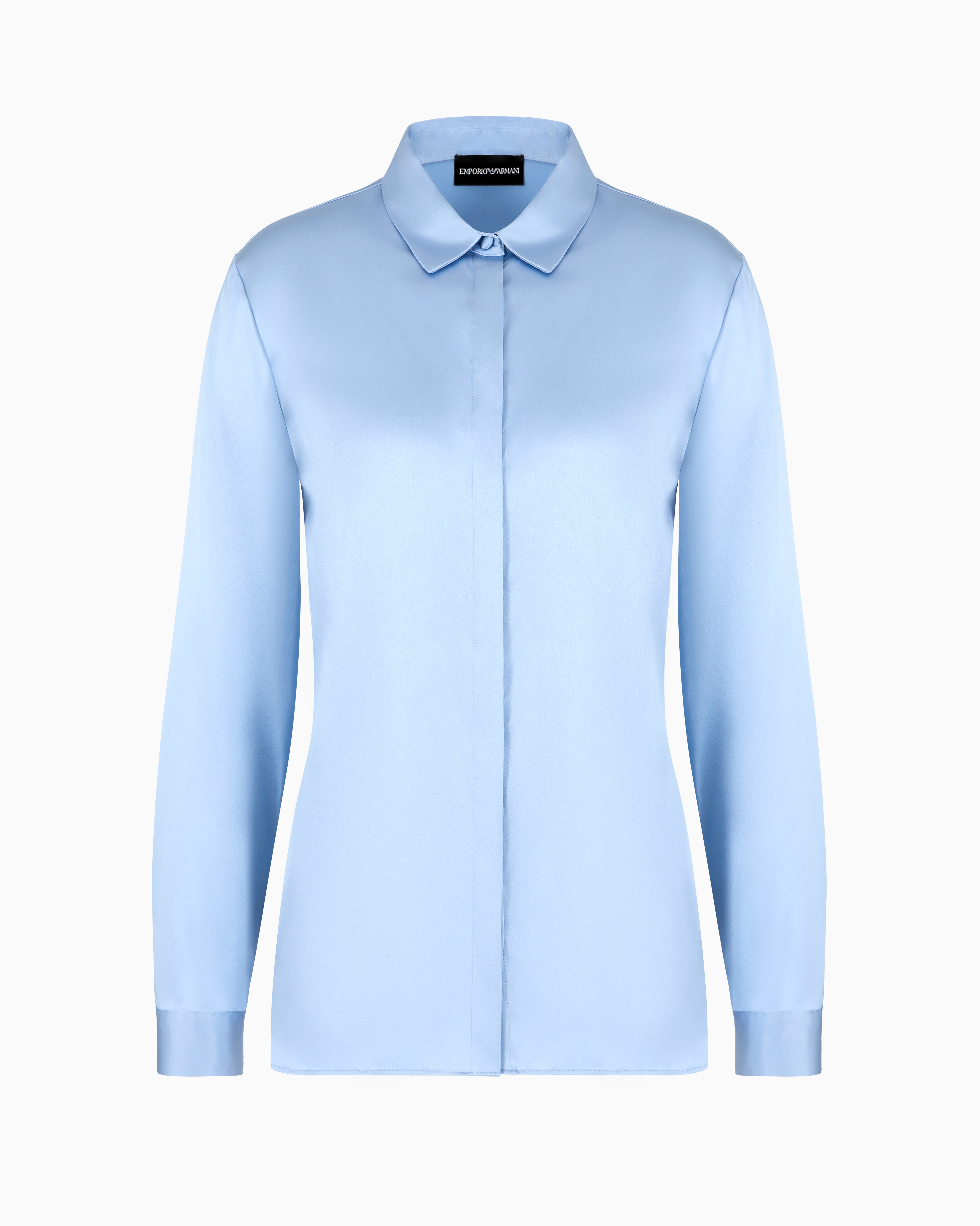 Emporio Armani Official Store Silk Satin Shirt In Azure