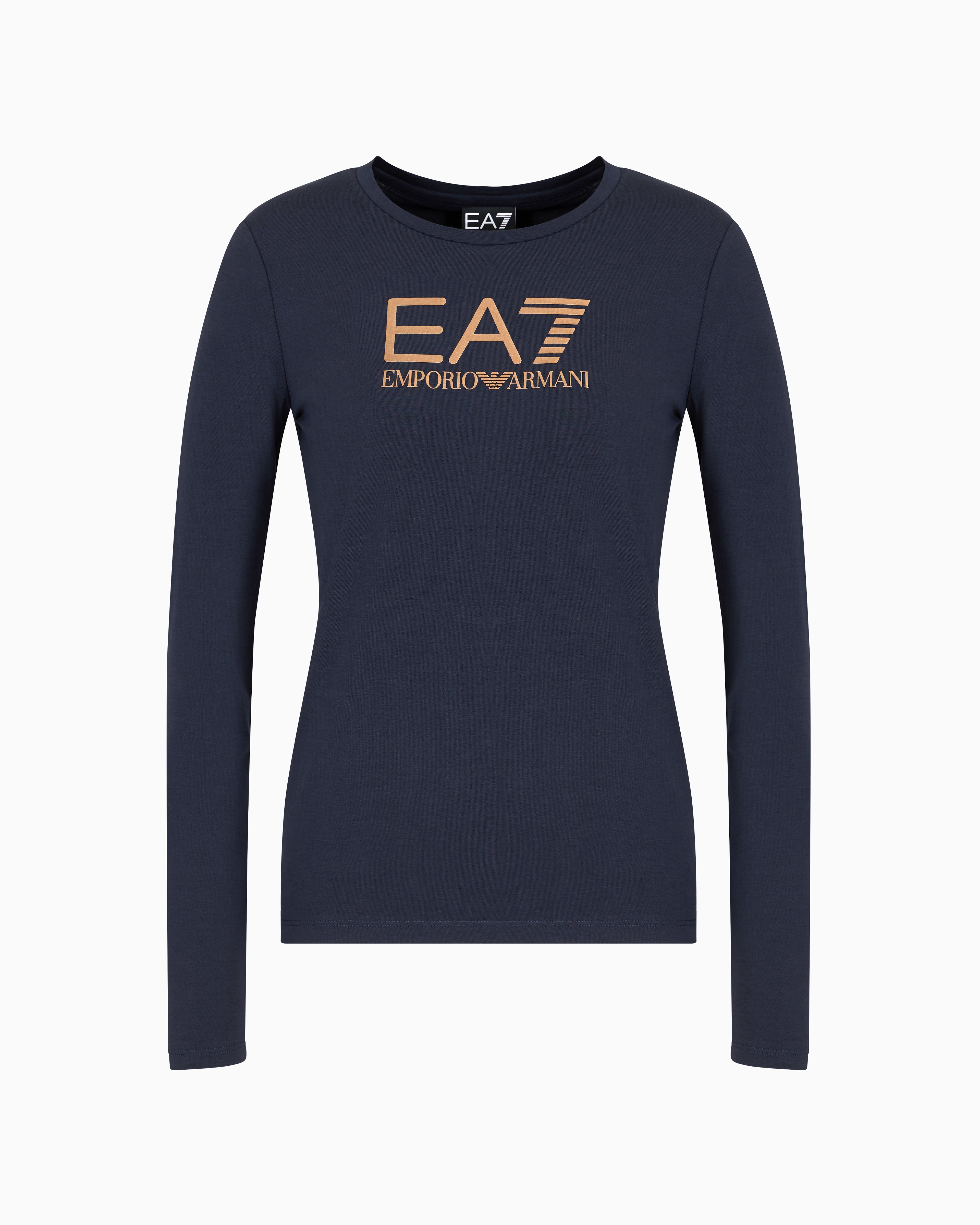 Ea7 Official Store Core Lady Stretch-cotton Long-sleeved T-shirt In Bleu Marine