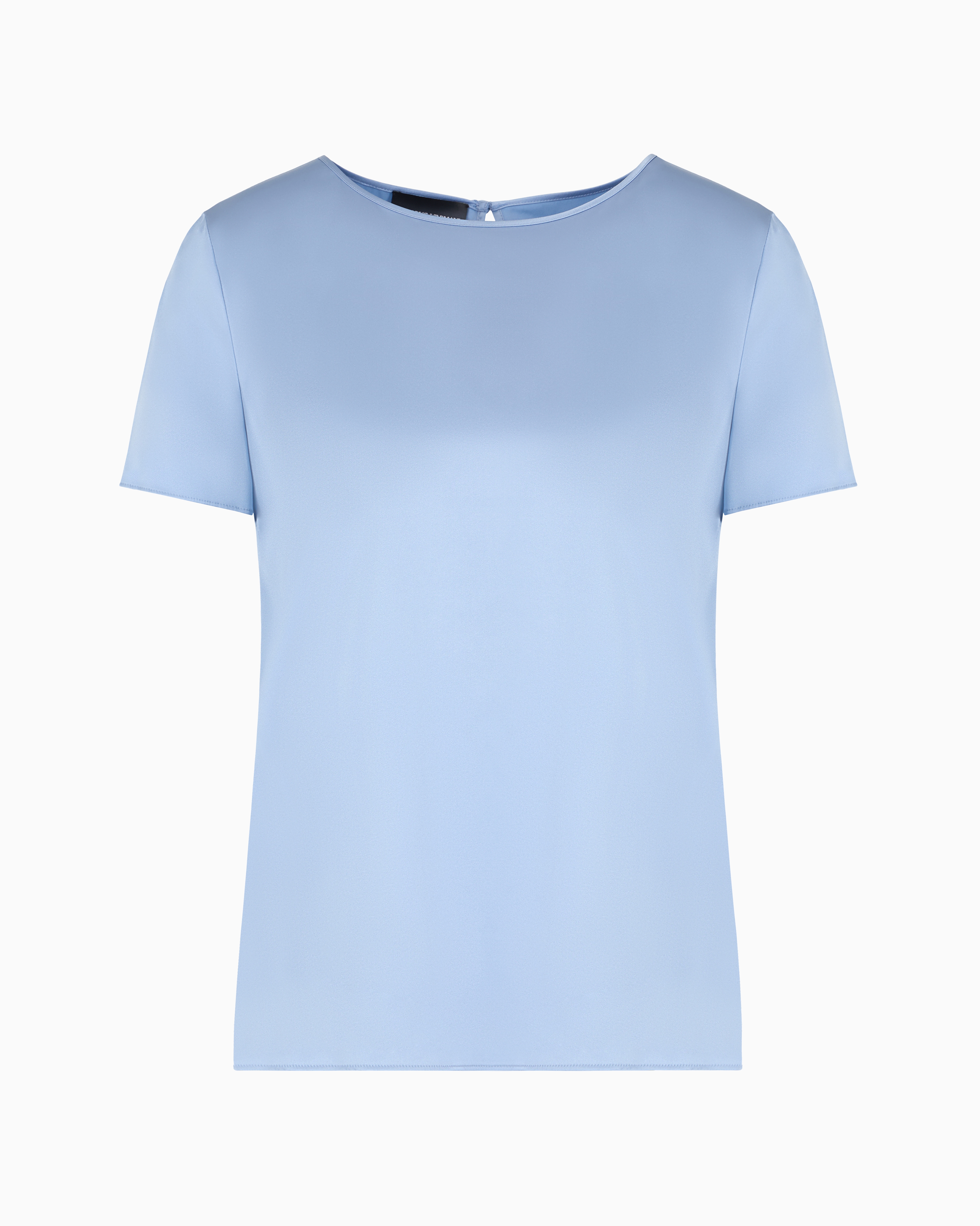 Emporio Armani Official Store Short-sleeved Silk Satin Blouse In Bleu Moyen