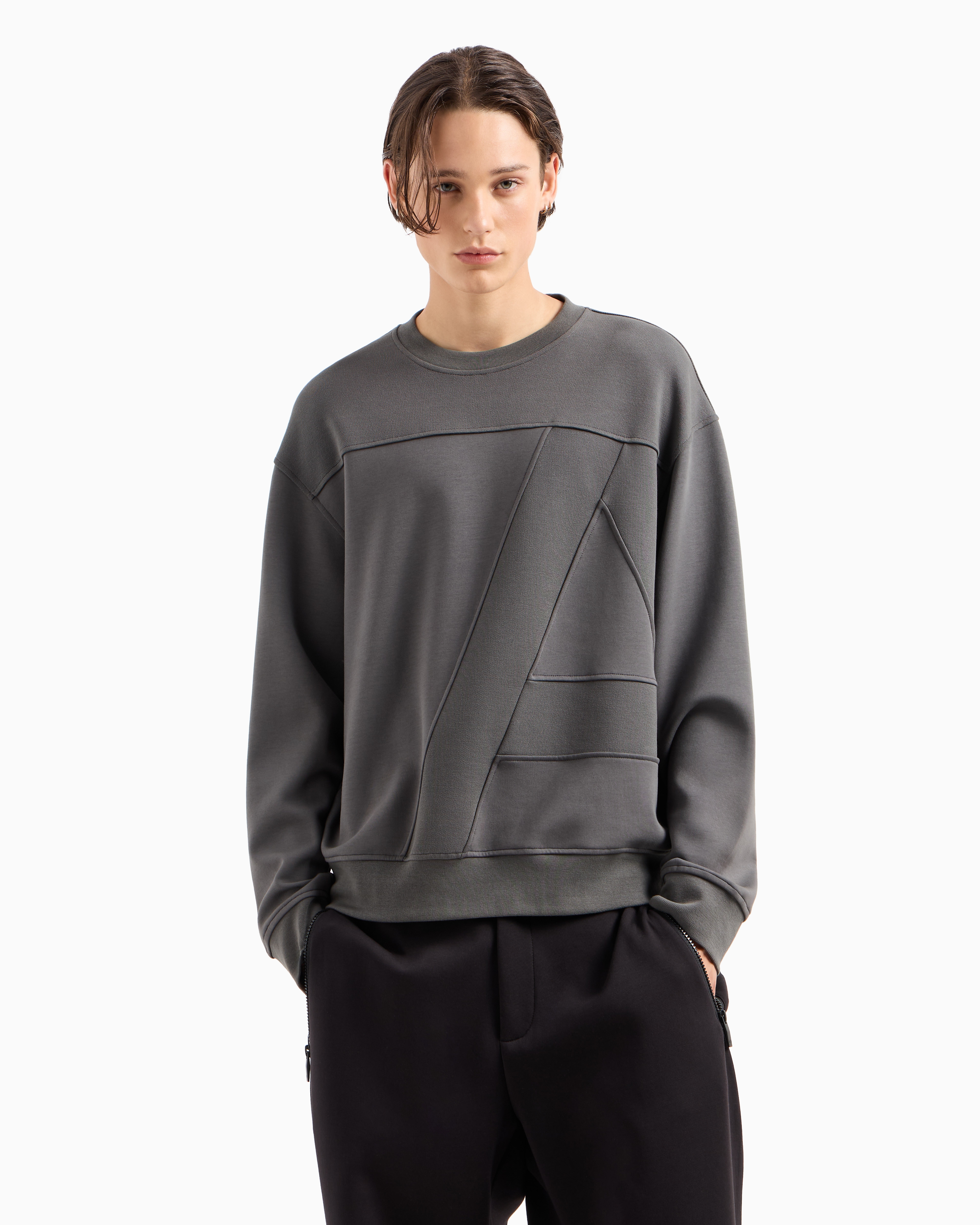 ARMANI EXCHANGE ASV ORGANIC COTTON CREWNECK SWEATSHIRT WITH MAXI LOGO AND A-LINE 