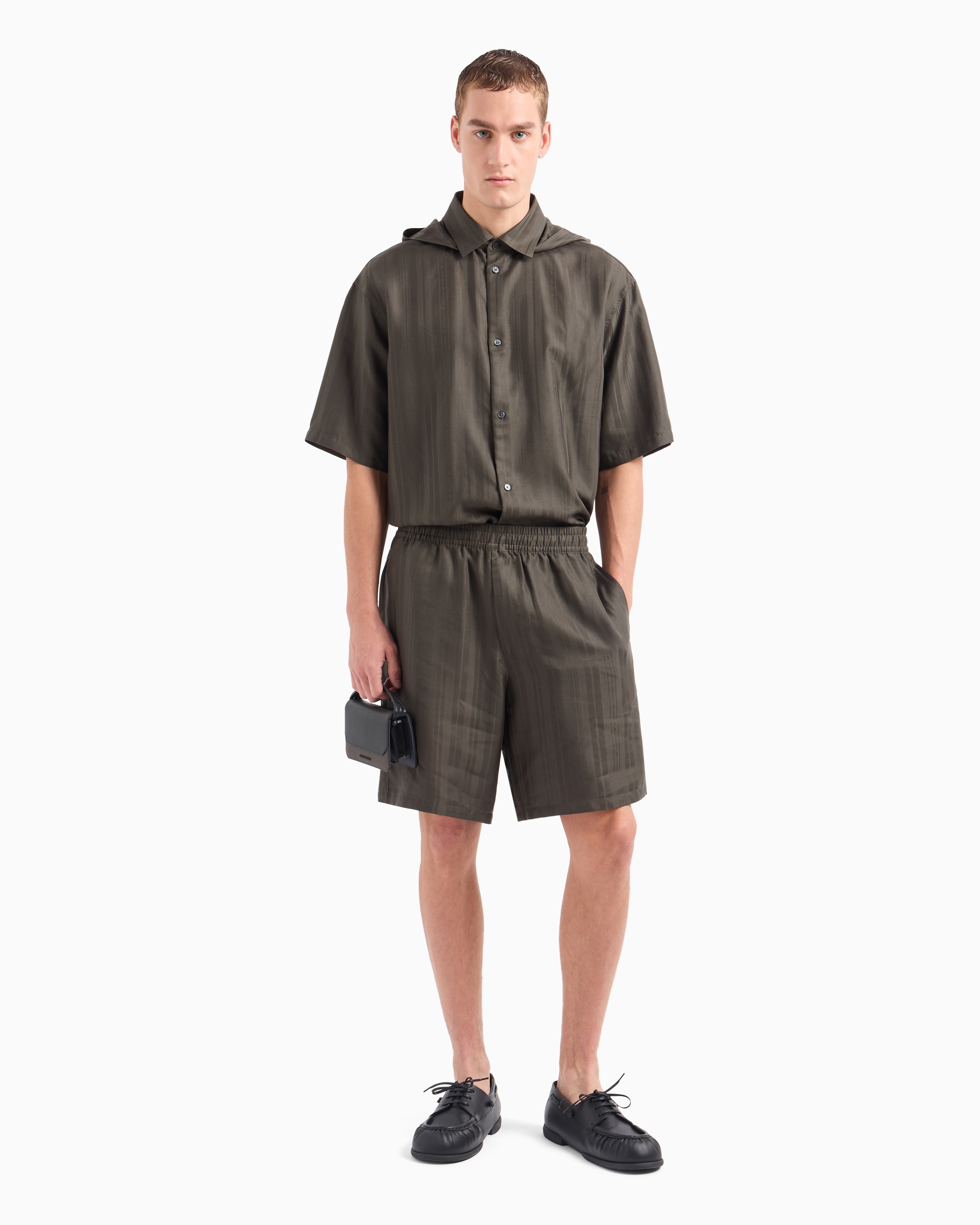 Shop Emporio Armani Asv All-over Patterned Lyocell Bermuda Shorts With An Elasticated Waist In Military-grün