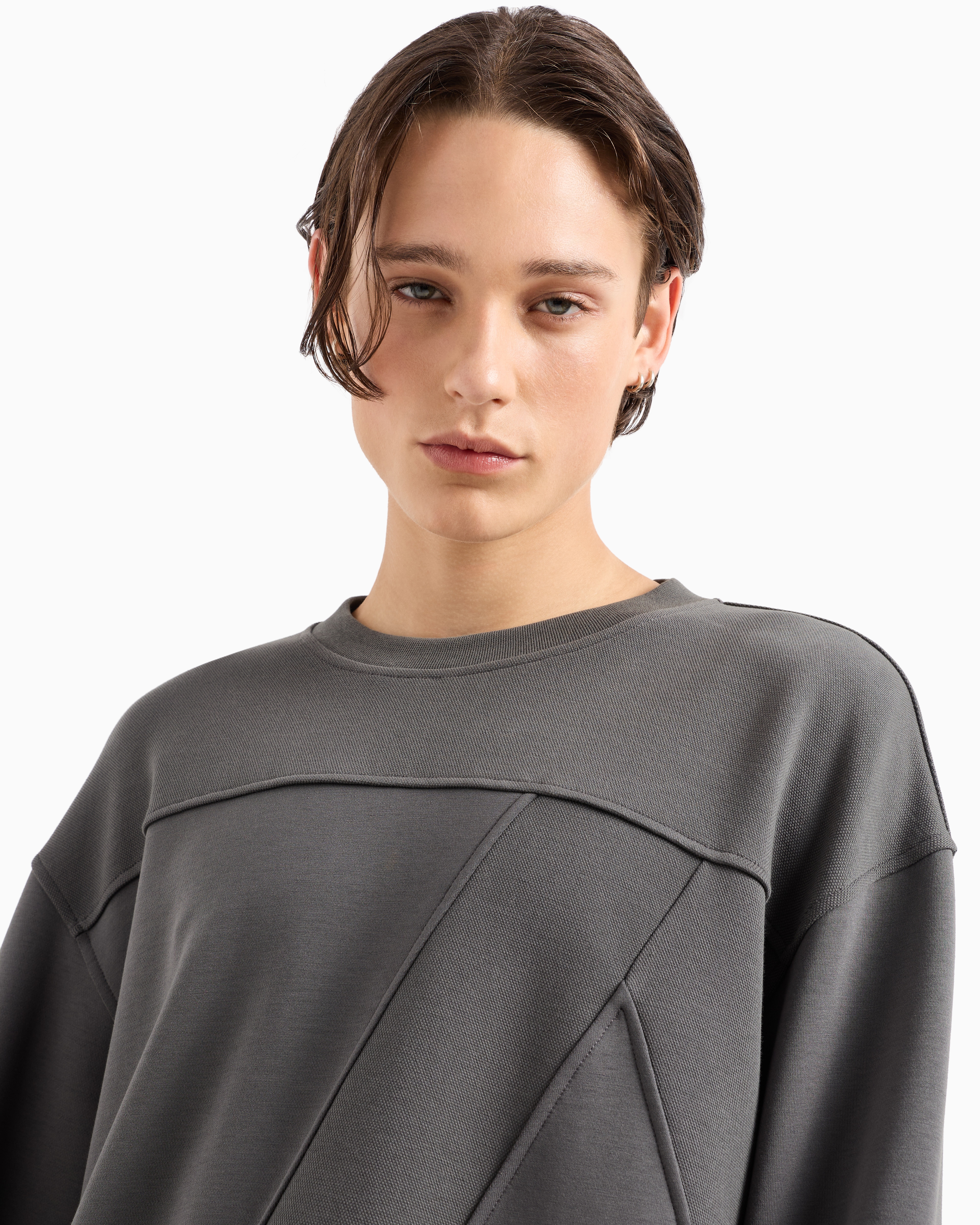 ARMANI EXCHANGE ASV ORGANIC COTTON CREWNECK SWEATSHIRT WITH MAXI LOGO AND A-LINE 