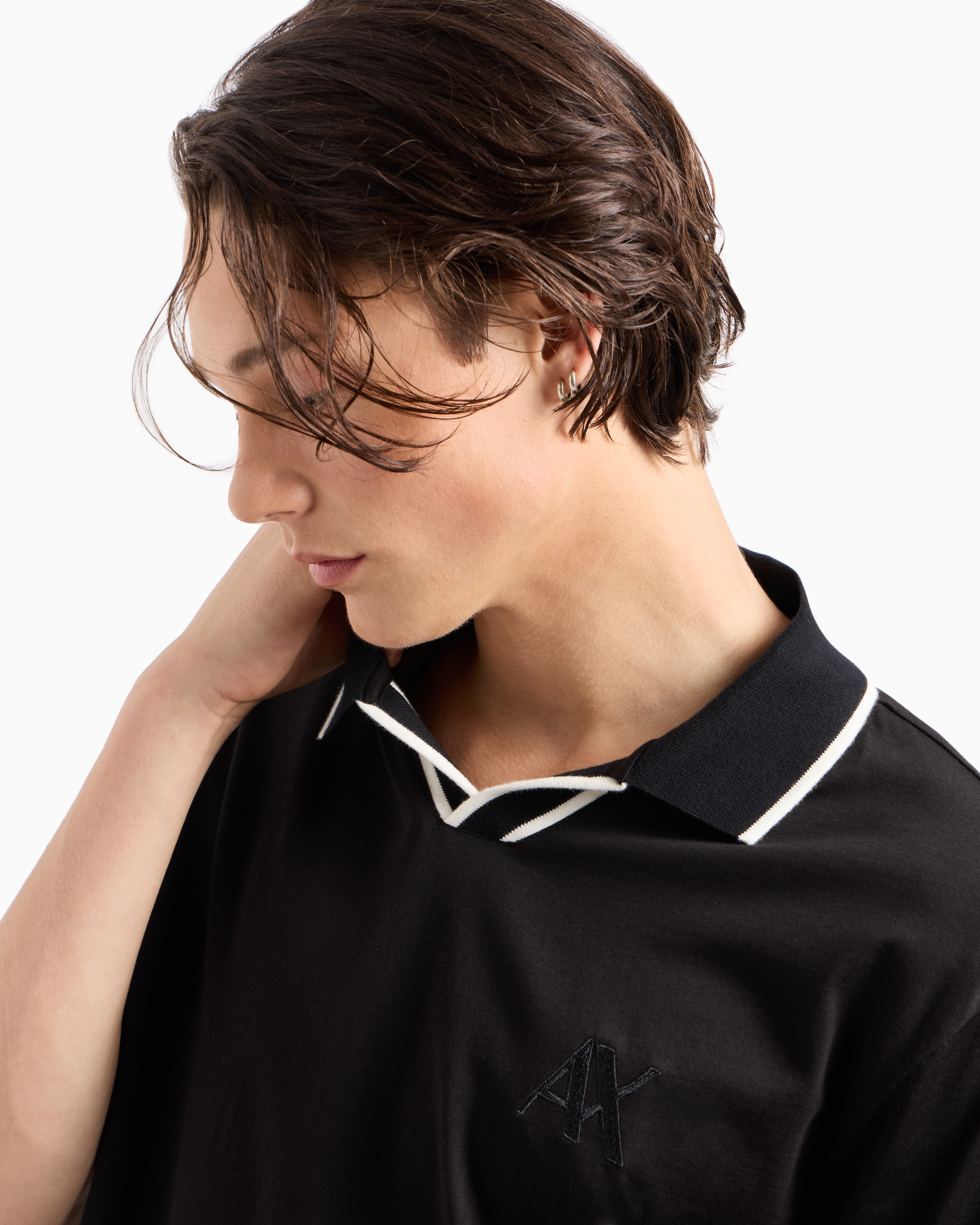 Shop Armani Exchange Asv Cotton Polo With Contrasting Collar Profiles In Black