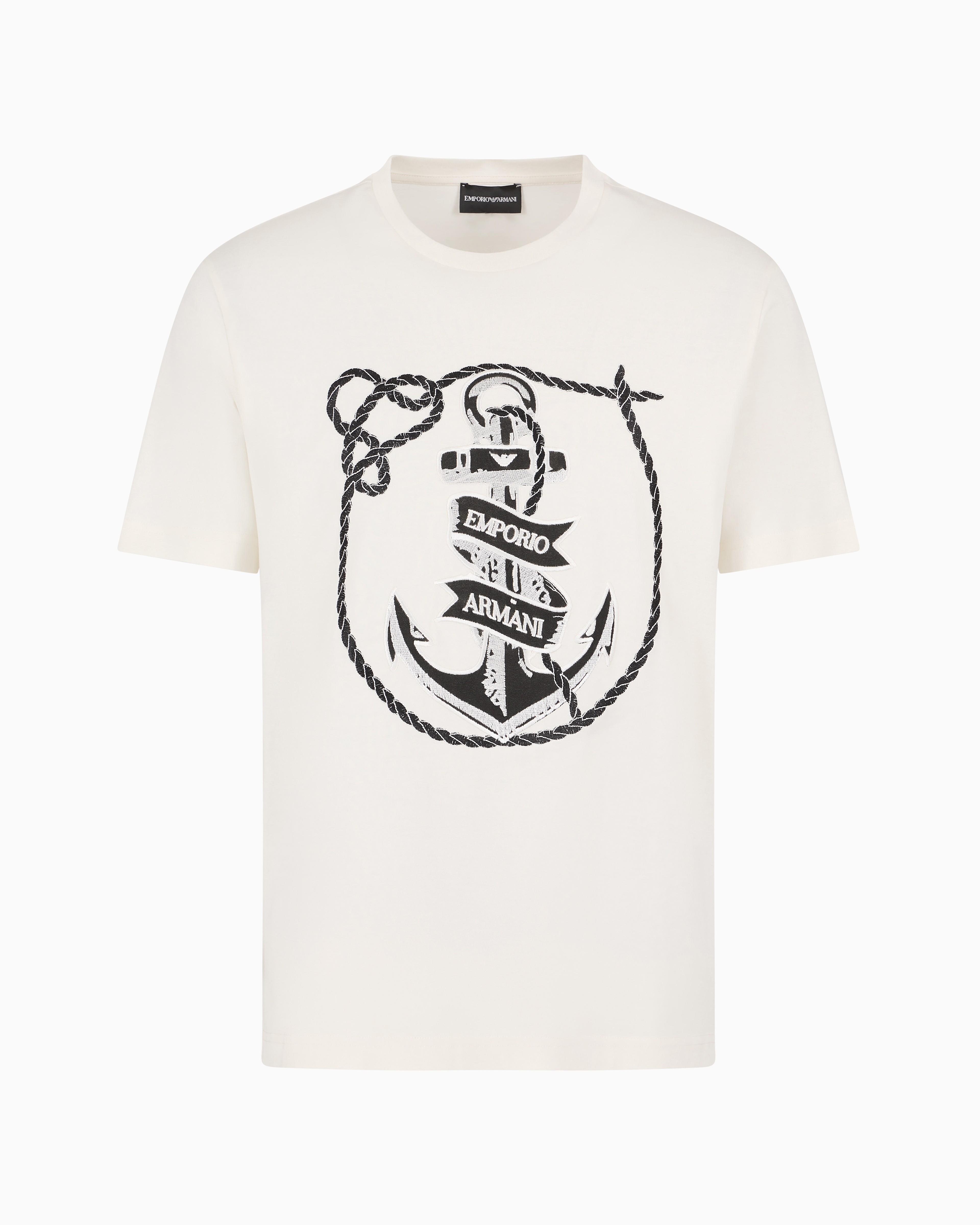 Emporio Armani Official Store Jersey T-shirt With Anchor Embroidery And Asv Logo In White