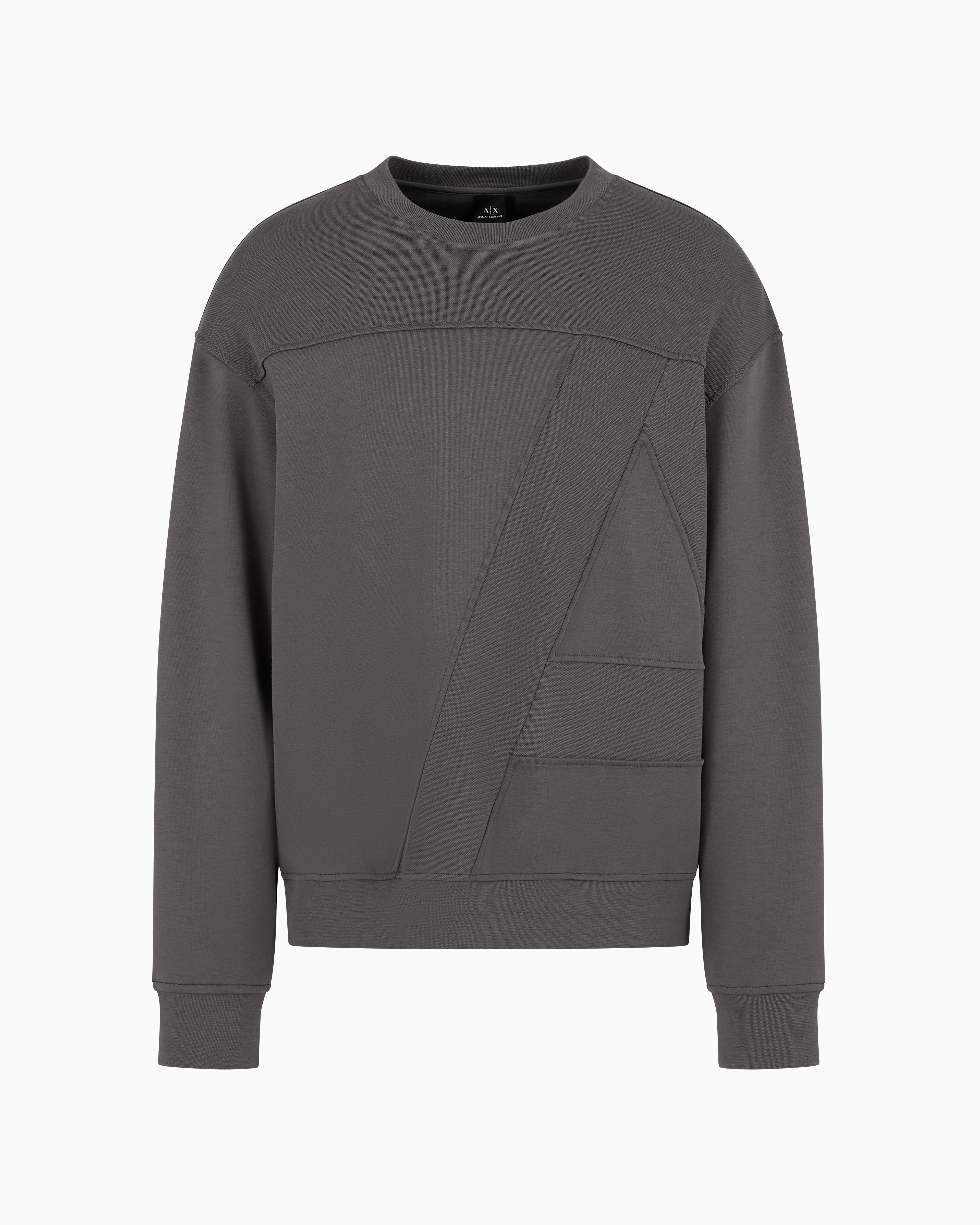 ARMANI EXCHANGE ASV ORGANIC COTTON CREWNECK SWEATSHIRT WITH MAXI LOGO AND A-LINE 