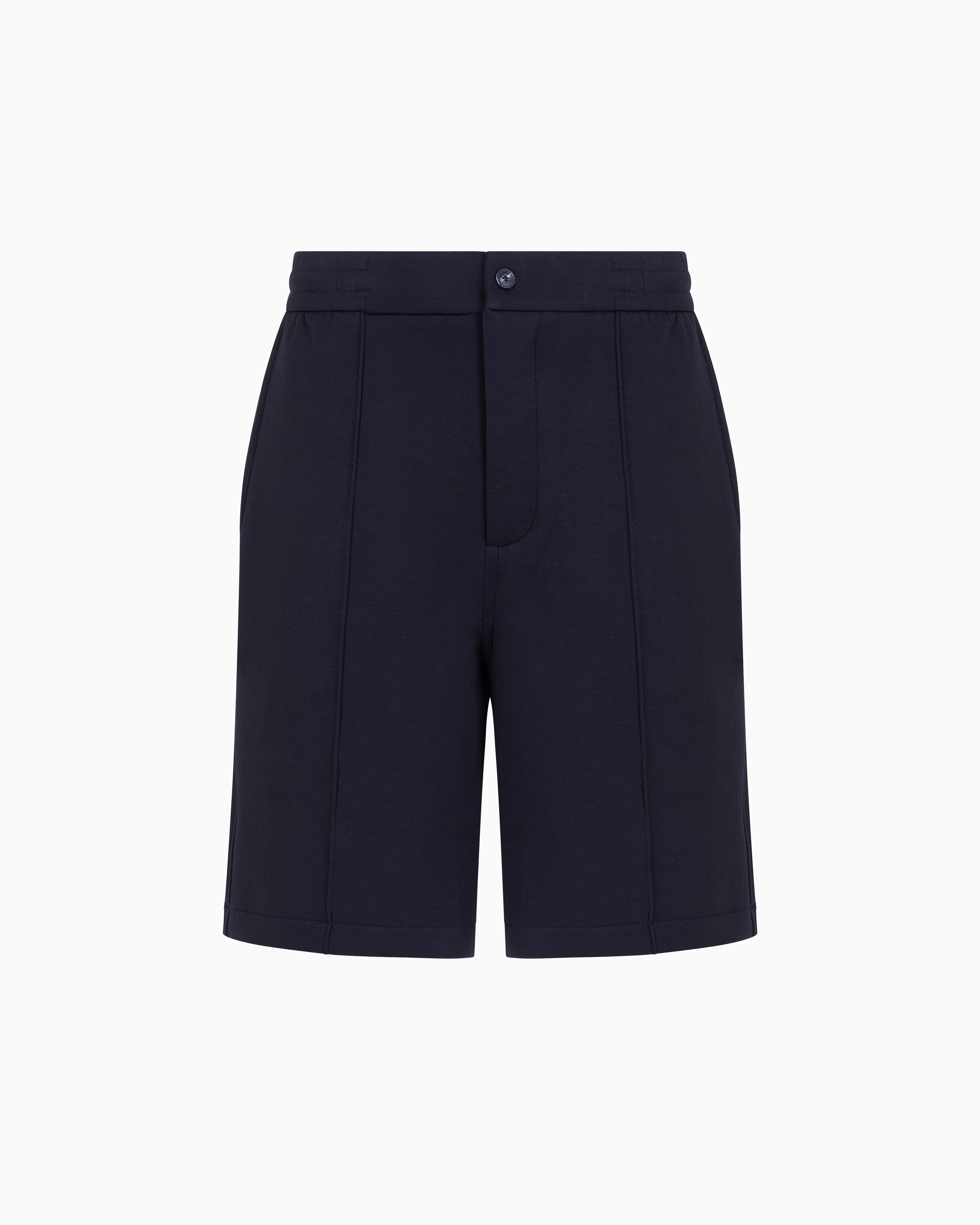 Emporio Armani Official Store Double-jersey Bermuda Shorts With Ribs In Navy Blue