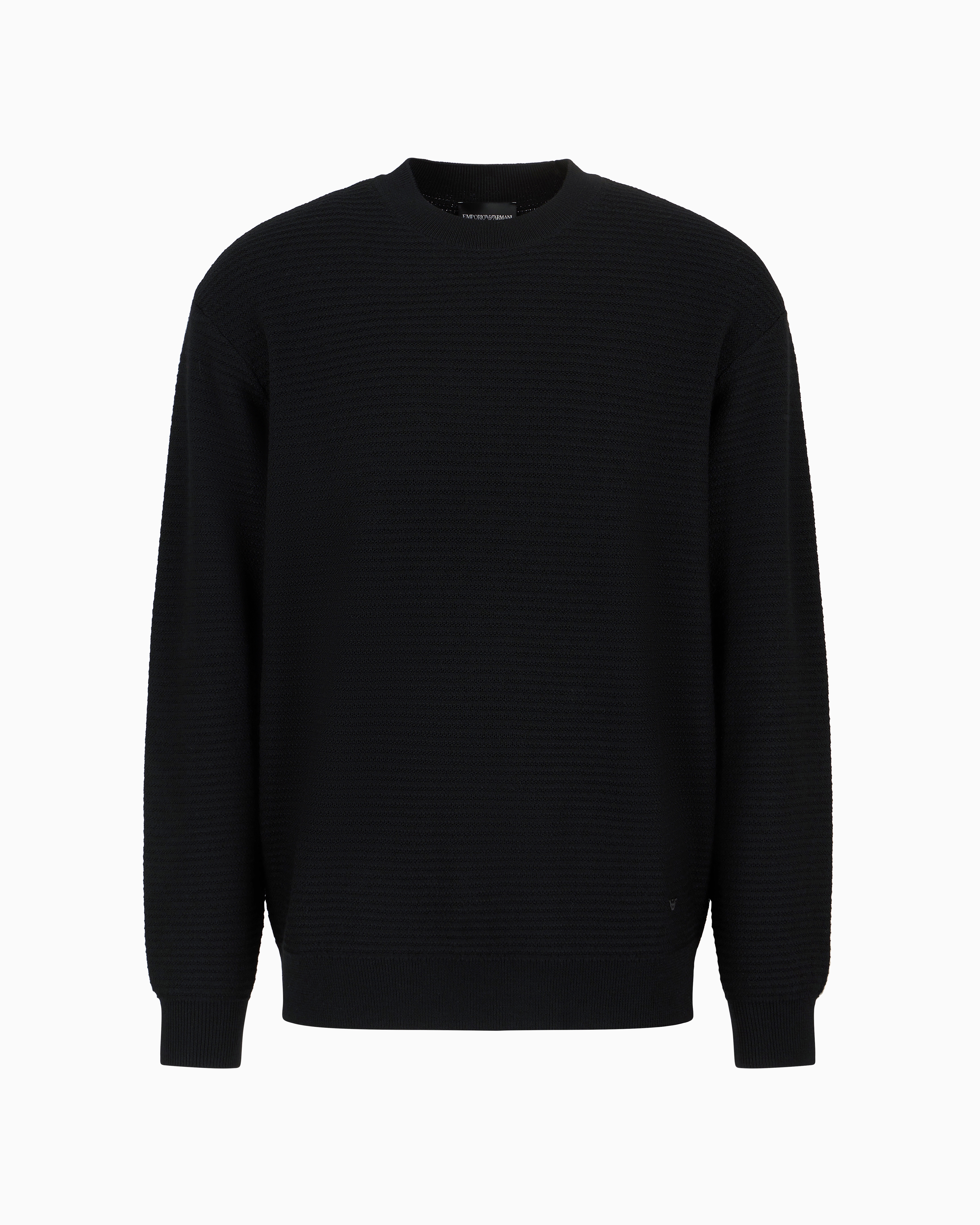 Emporio Armani Official Store Mock-neck Jumper In Virgin Wool With A Micro-textured Weave In Black