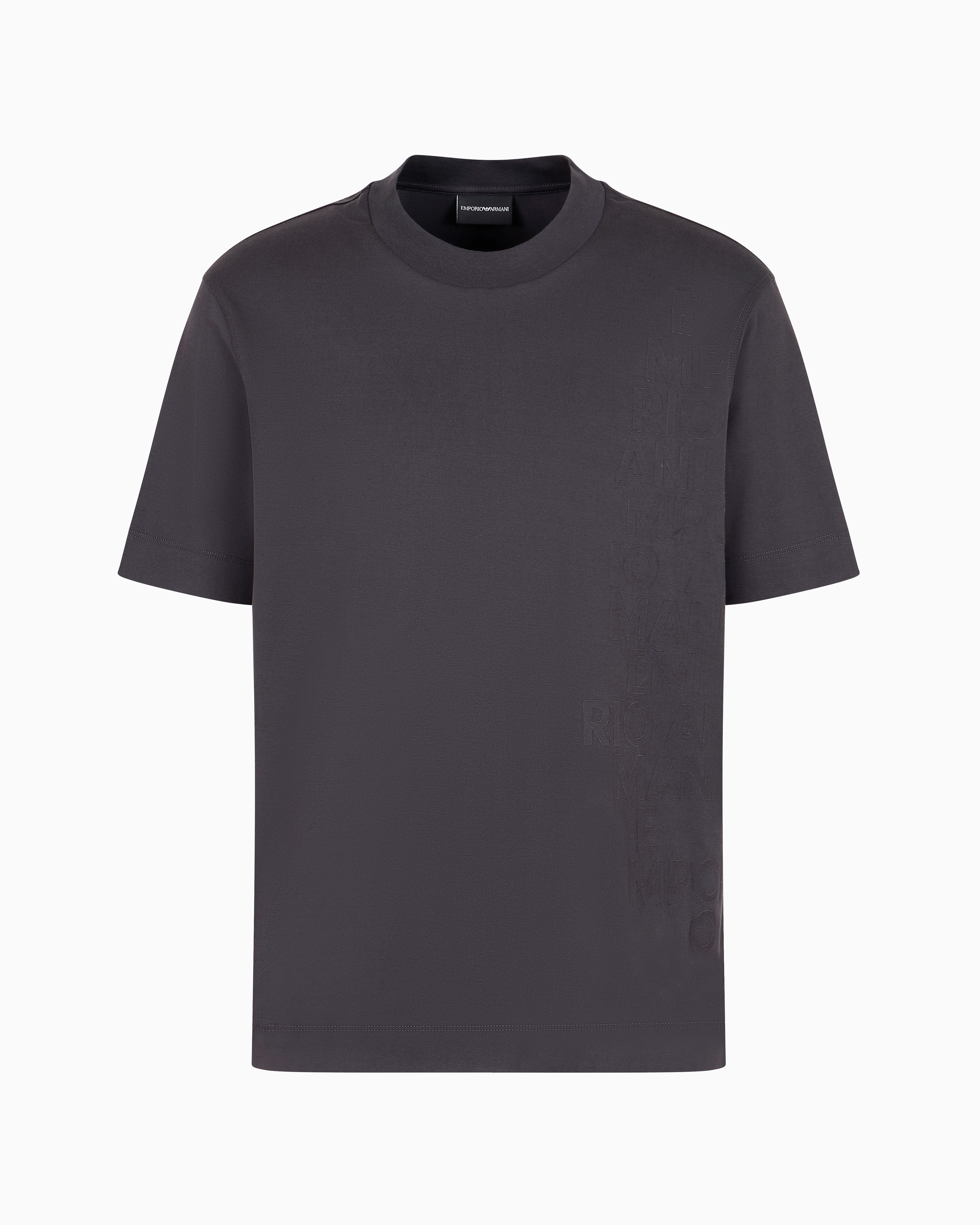 Emporio Armani Official Store Asv Pima Jersey T-shirt With Logo Lettering Print On The Side In Dark Gray