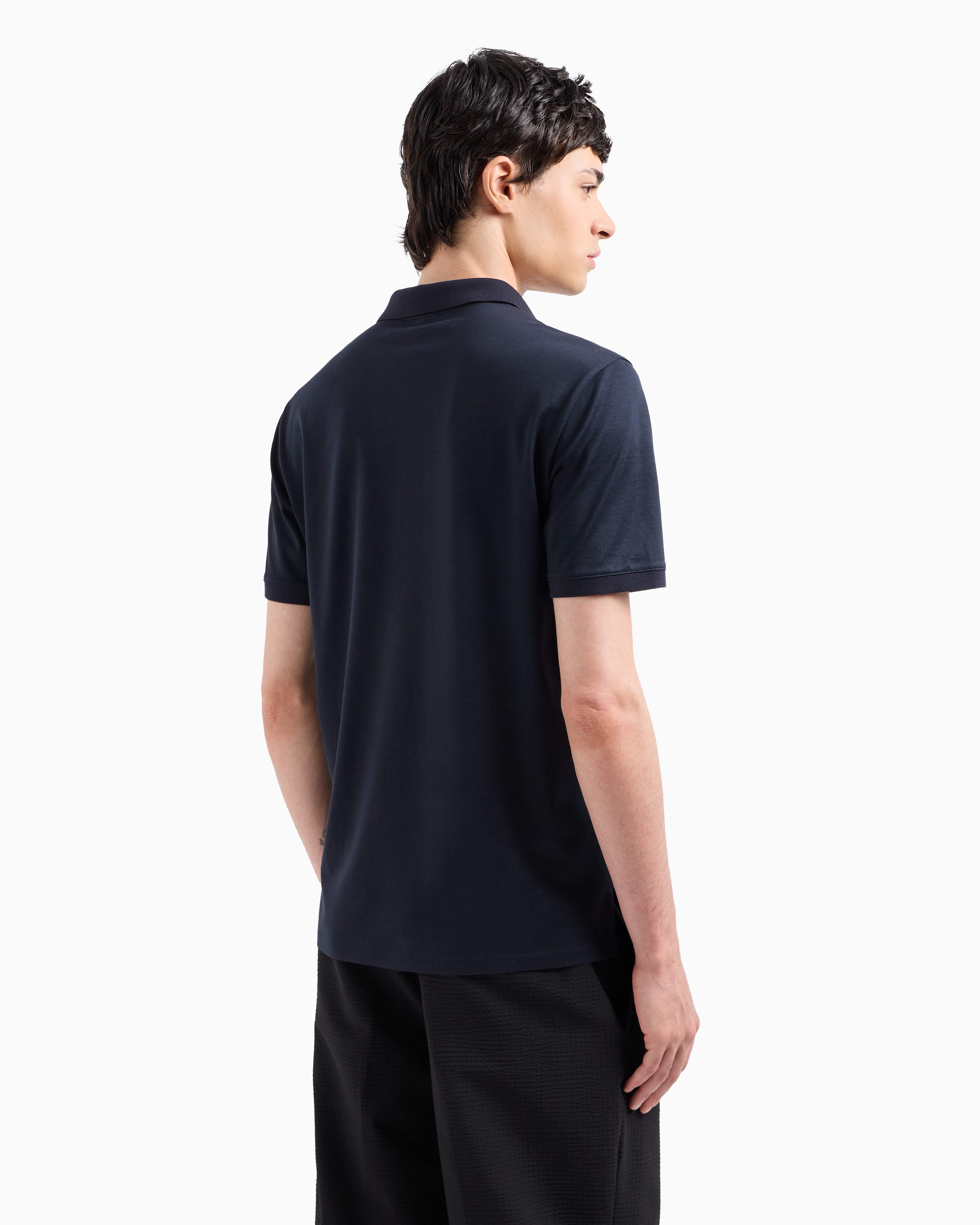 Emporio Armani Official Store Asv Jersey-poloshirt Aus Lyocell-mischung In Marineblau