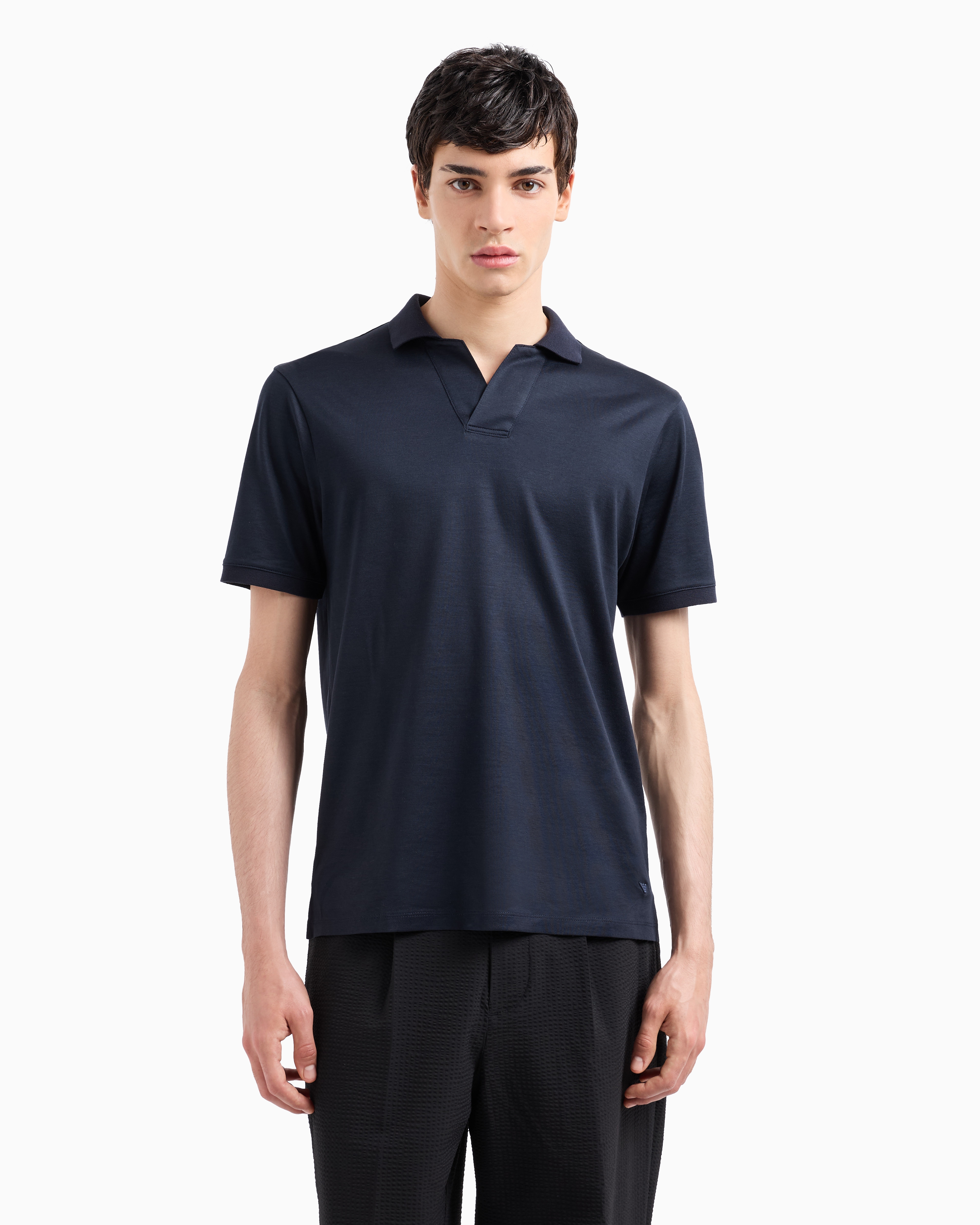 Emporio Armani Official Store Asv Jersey-poloshirt Aus Lyocell-mischung In Marineblau