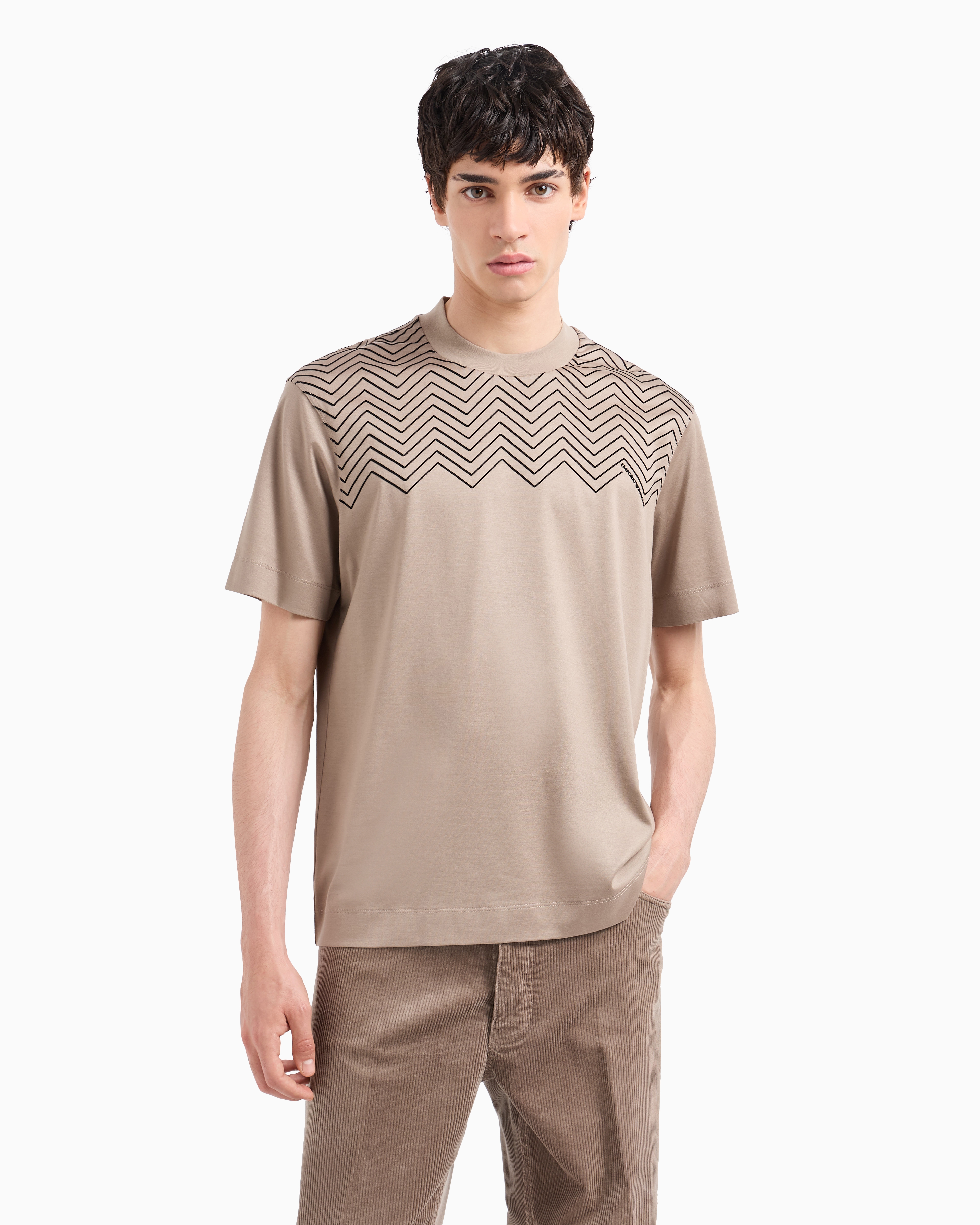 Emporio Armani Official Store Asv Lyocell-blend Jersey T-shirt With Chevron Flock Detail In Beige