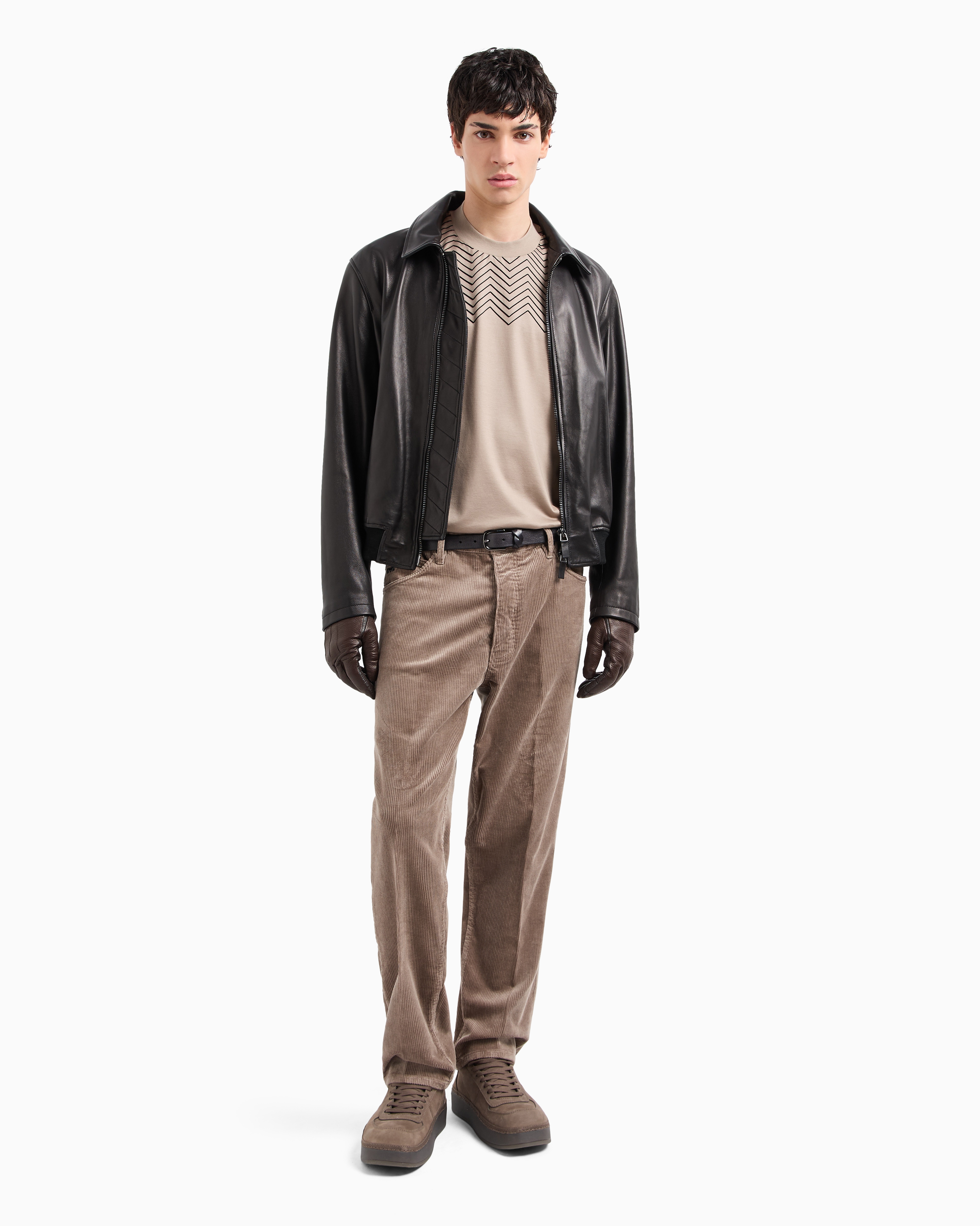 Emporio Armani Official Store Asv Lyocell-blend Jersey T-shirt With Chevron Flock Detail In Beige