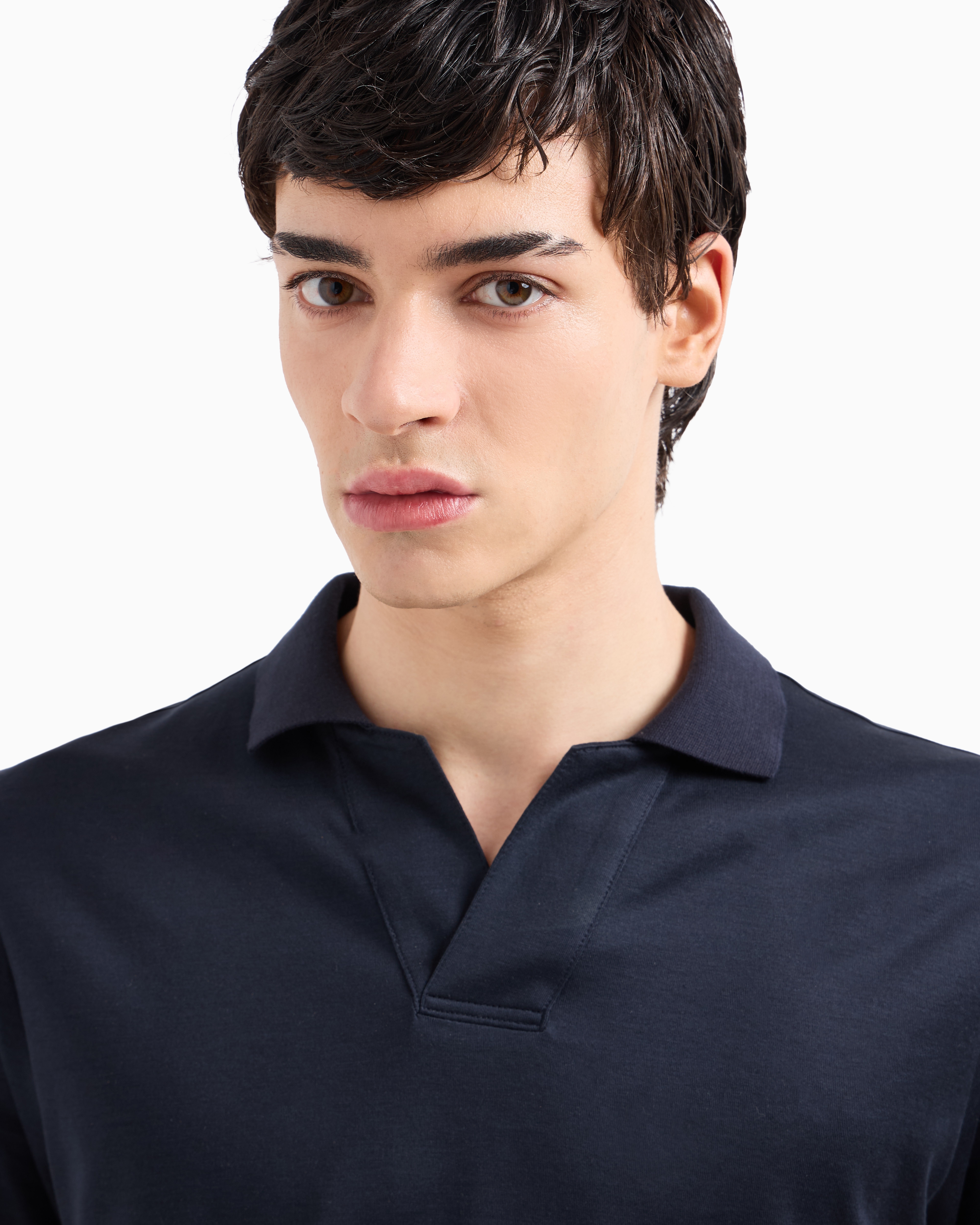 Emporio Armani Official Store Asv Jersey-poloshirt Aus Lyocell-mischung In Marineblau