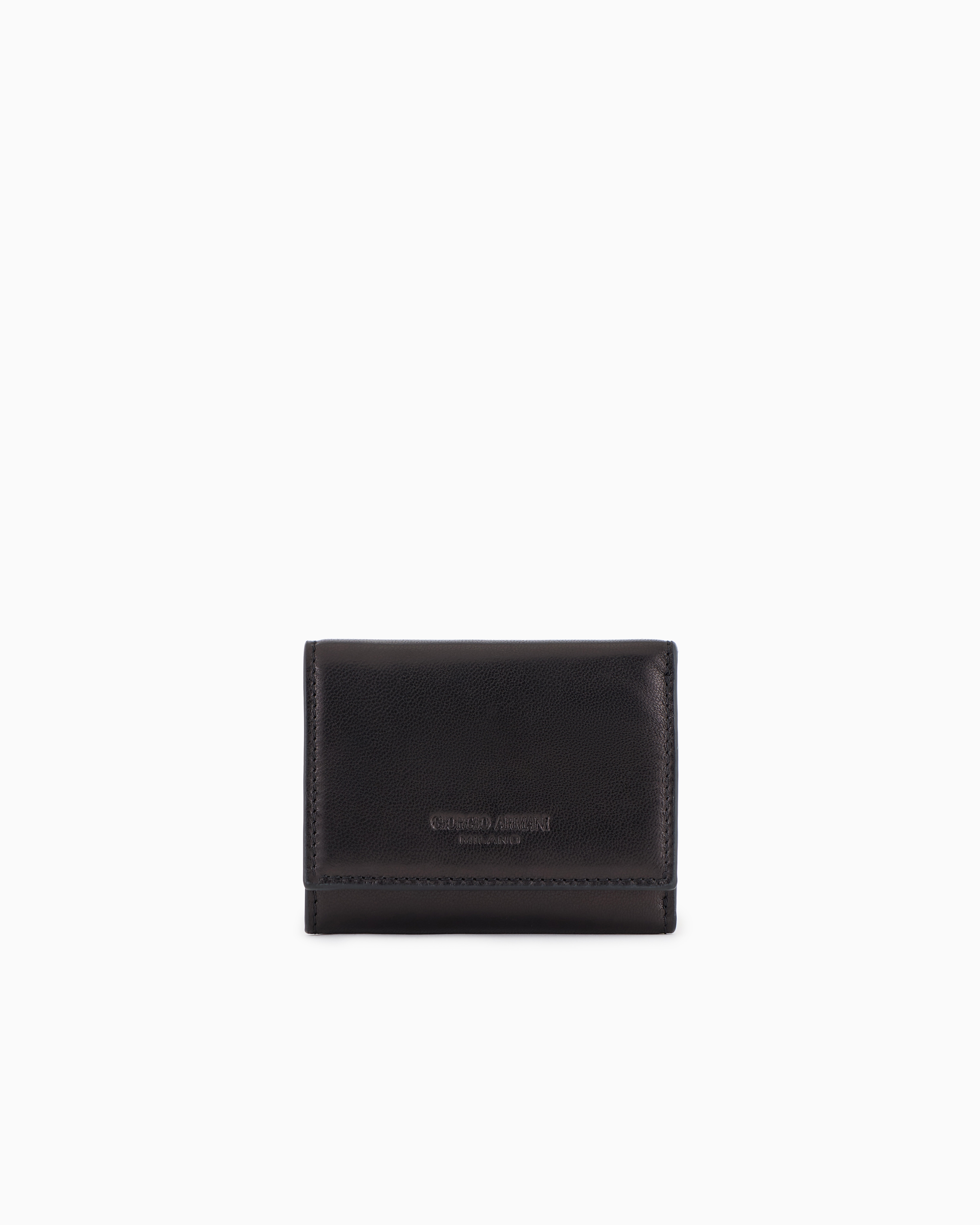 Giorgio Armani Official Store Nappa-leather Trifold Wallet In Black