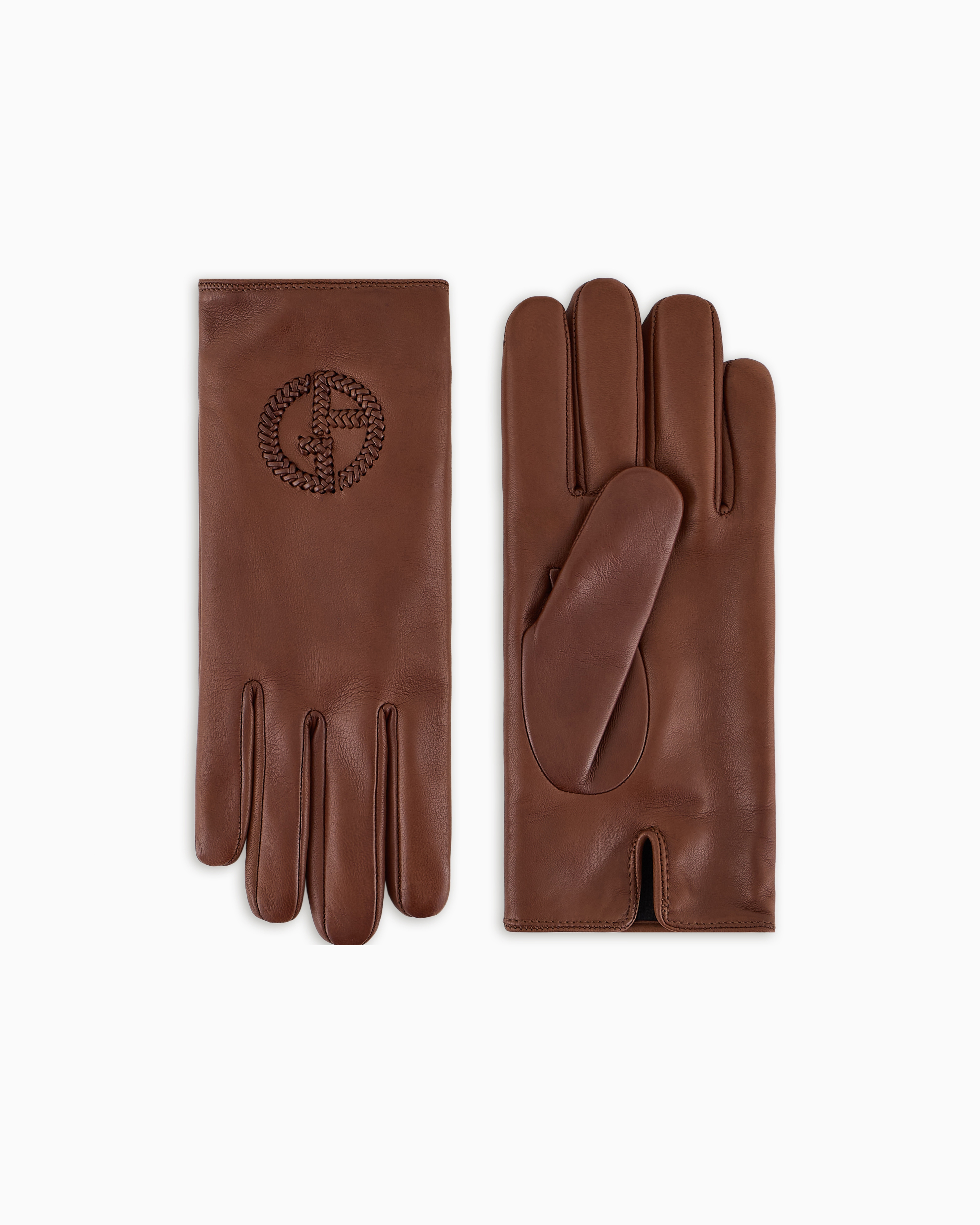 Giorgio Armani Official Store Nappa Leather Gloves With Embroidered Logo In Buff