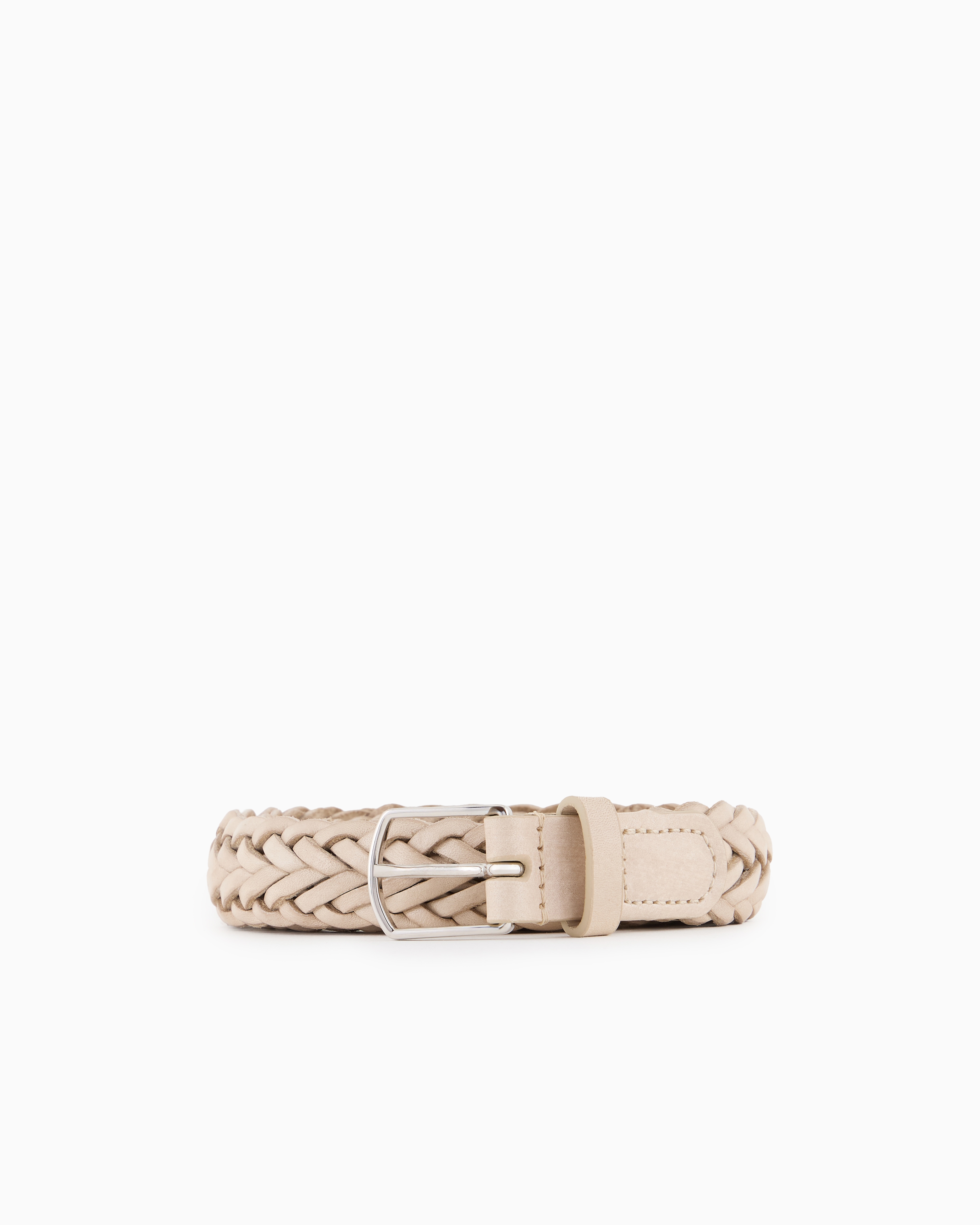 Giorgio Armani Official Store Woven Leather Belt In Beige