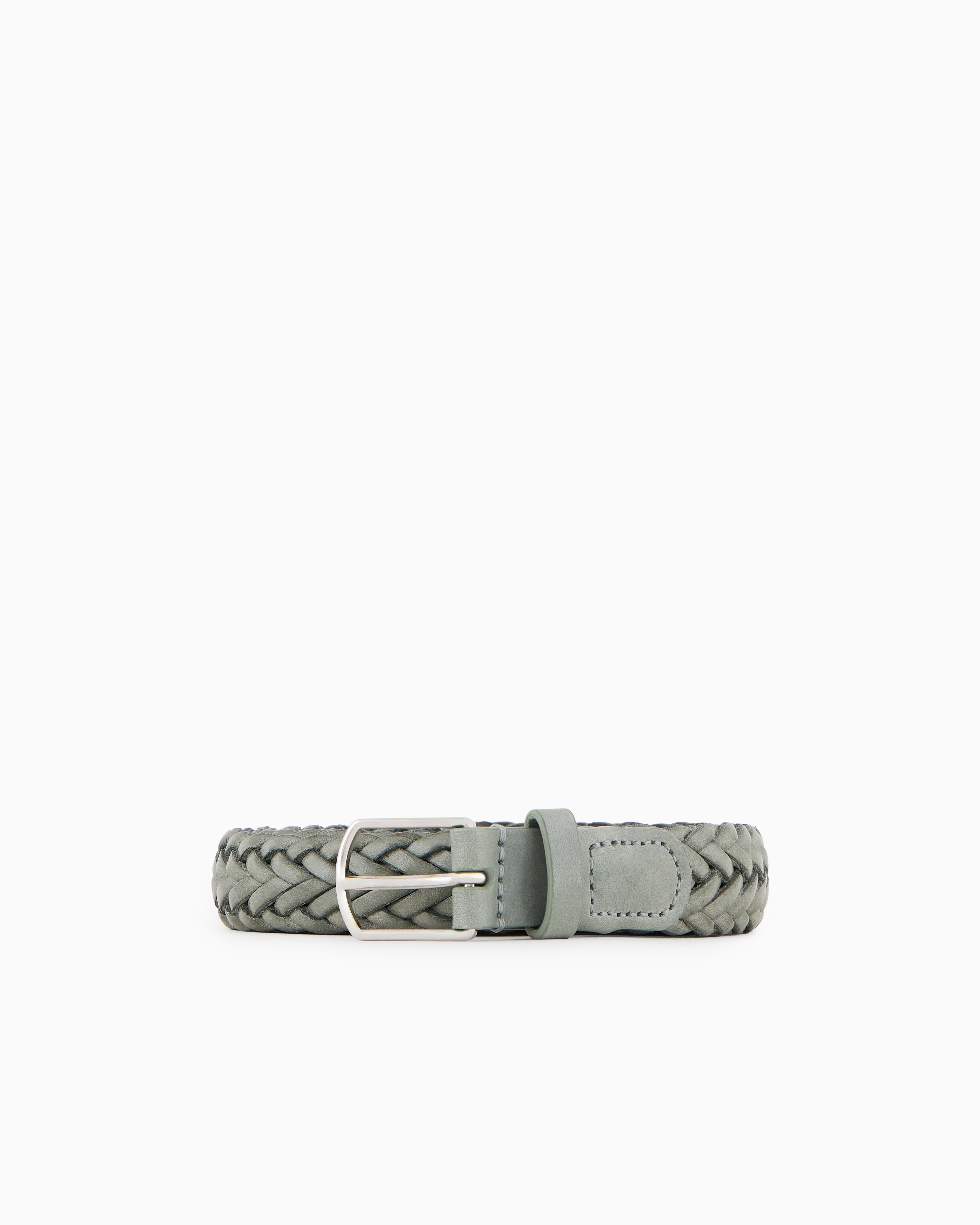 Giorgio Armani Official Store Woven Leather Belt In Green