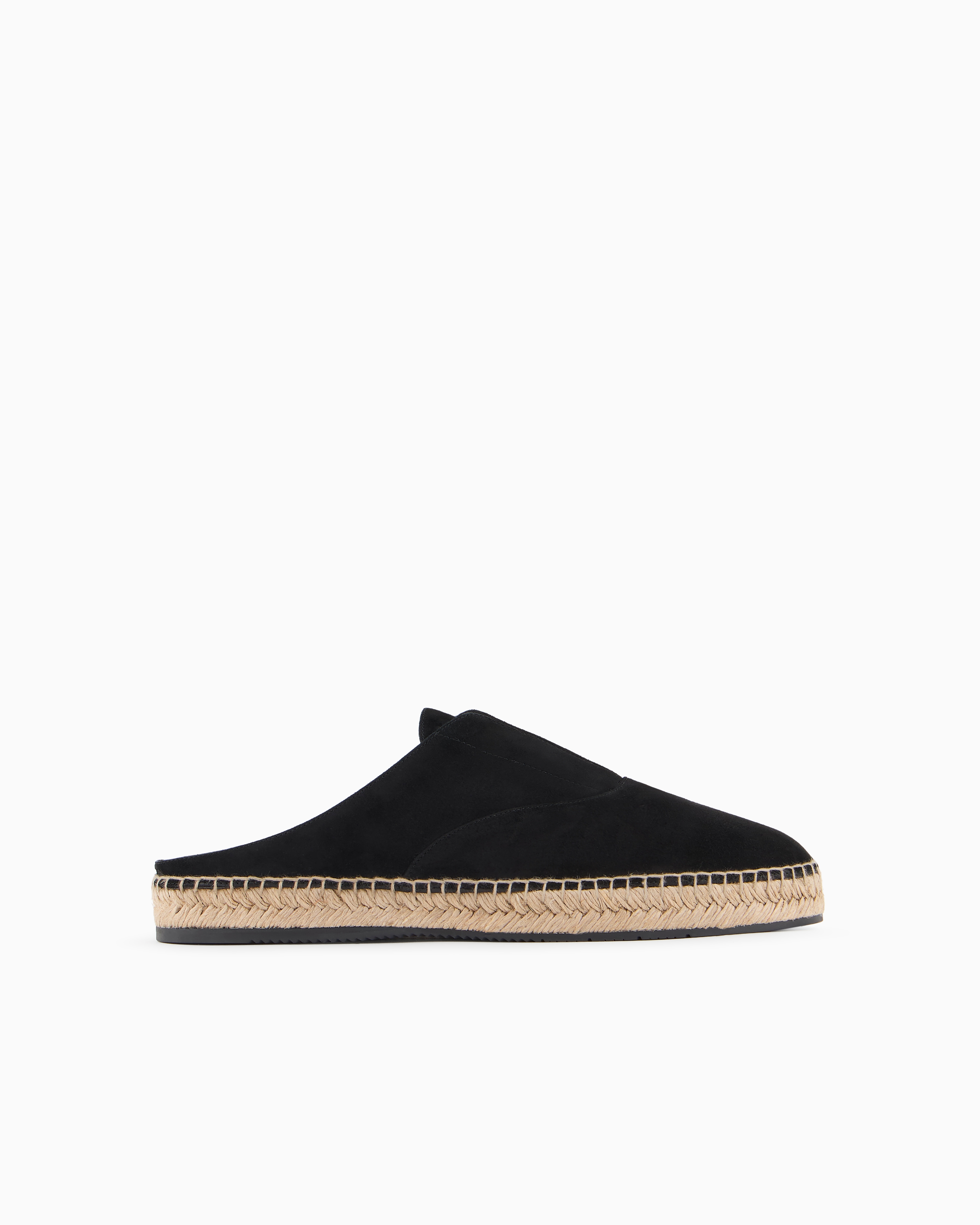 Giorgio Armani Official Store Suede Mules With A Rope Sole In Black